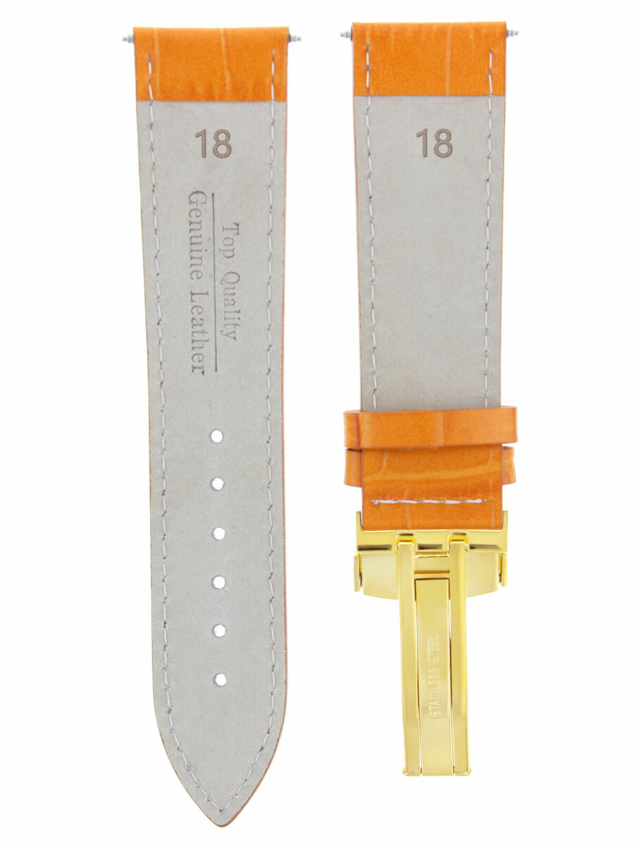18MM LEATHER WATCH STRAP BAND DEPLOYMENT CLASP BUCKLE FOR OMEGA ORANGE GOLD 1A