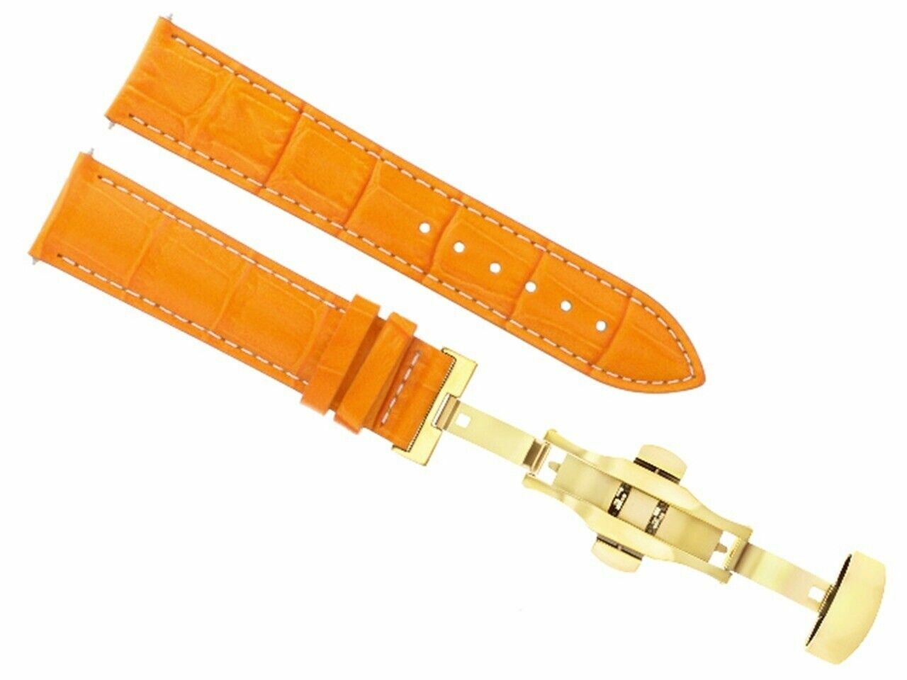 19MM LEATHER WATCH STRAP BAND DEPLOYMENT FOR OMEGA SPEEDMASTER ORANGE WS GOLD