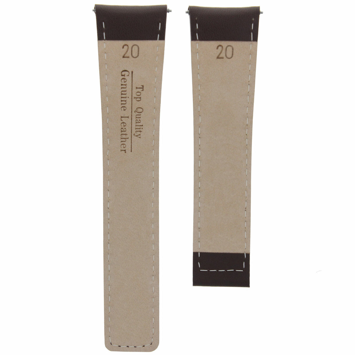 20/16MM LEATHER WATCH STRAP BAND UNIVERSAL MADE WITH GENUINE ITALIAN LEATHER, Brown with White Stitching, front view