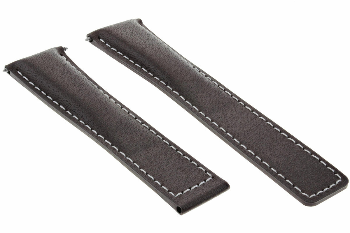 20/16MM LEATHER WATCH STRAP BAND UNIVERSAL MADE WITH GENUINE ITALIAN LEATHER, Brown with White Stitching, view 4