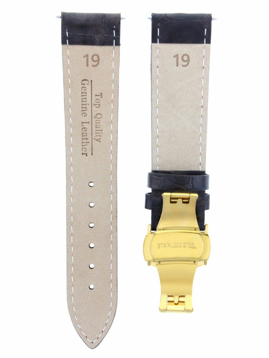 19MM LEATHER BAND STRAP FOR LONGINES DEPLOYMENT CLASP BUCKLE D/BROWN WS GOLD
