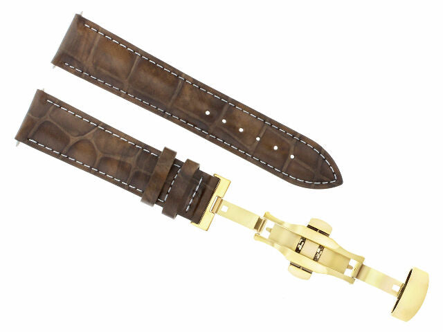 18MM LEATHER WATCH STRAP BAND DEPLOYMENT CLASP FOR LONGINES WS L/BROWN 3B GOLD