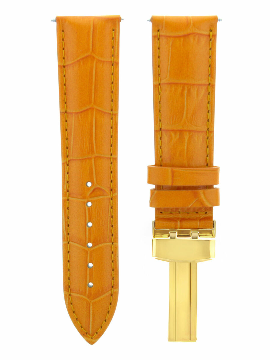 18MM LEATHER STRAP BAND DEPLOYMENT CLASP FOR LONGINES WATCH ORANGE GOLD