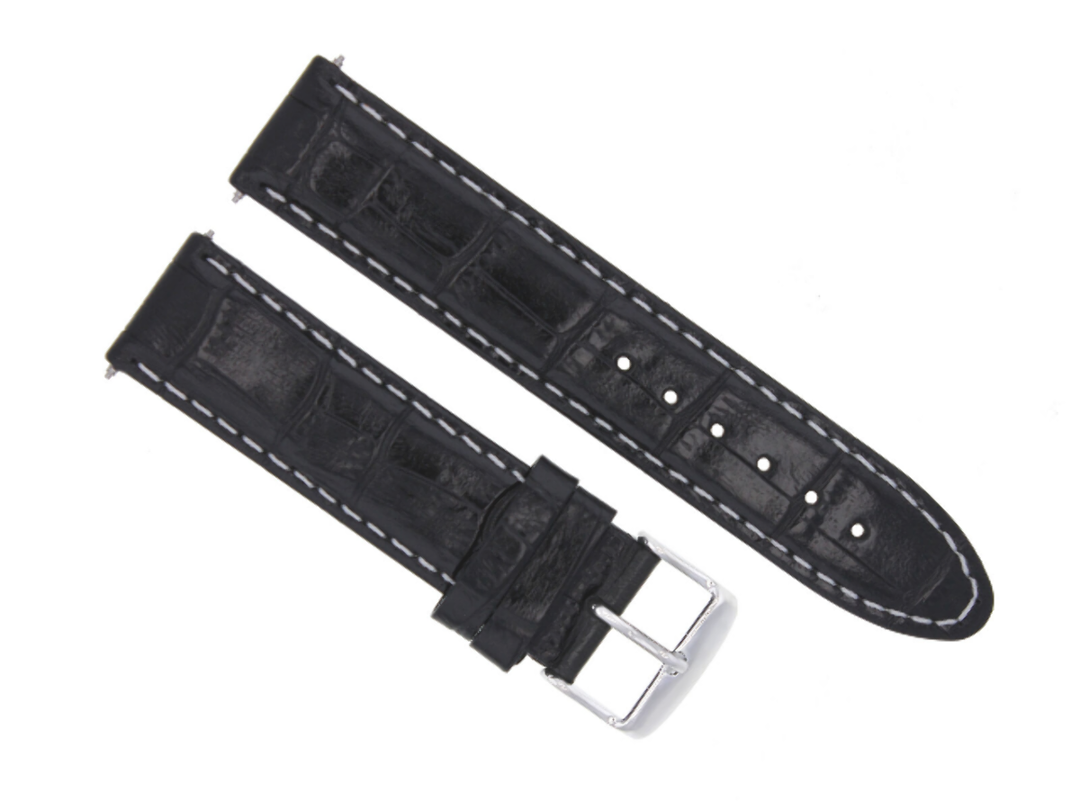 18MM PREMIUM NEW LEATHER STRAP BAND FOR ROLEX WATCH BLACK WHITE STITCHING