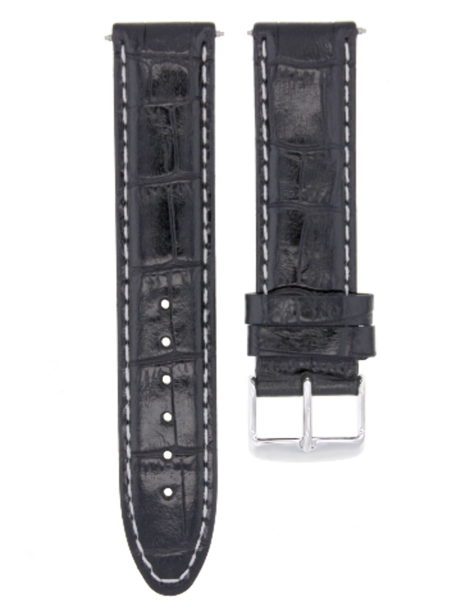 18MM PREMIUM NEW LEATHER STRAP BAND FOR ROLEX WATCH BLACK WHITE STITCHING