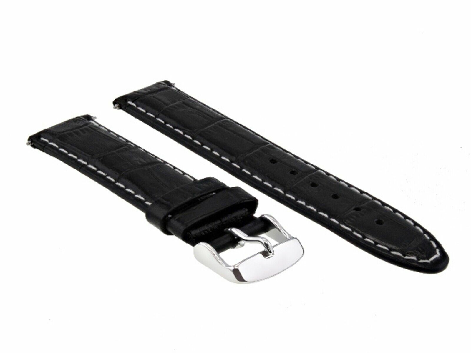 18MM PREMIUM NEW LEATHER STRAP BAND FOR ROLEX WATCH BLACK WHITE STITCHING