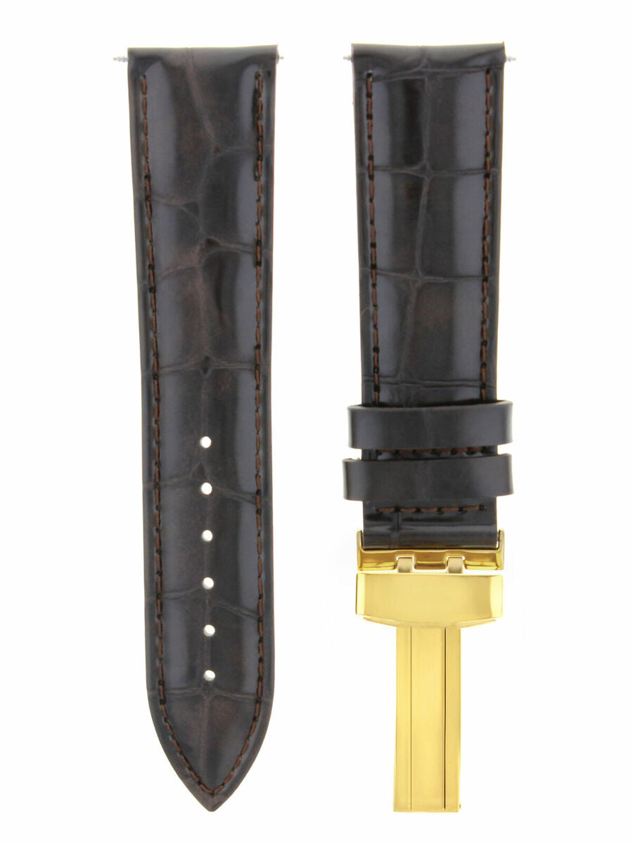20MM LEATHER STRAP WATCH BAND DEPLOYMENT CLASP FOR TISSOT PRC DARK BROWN GOLD
