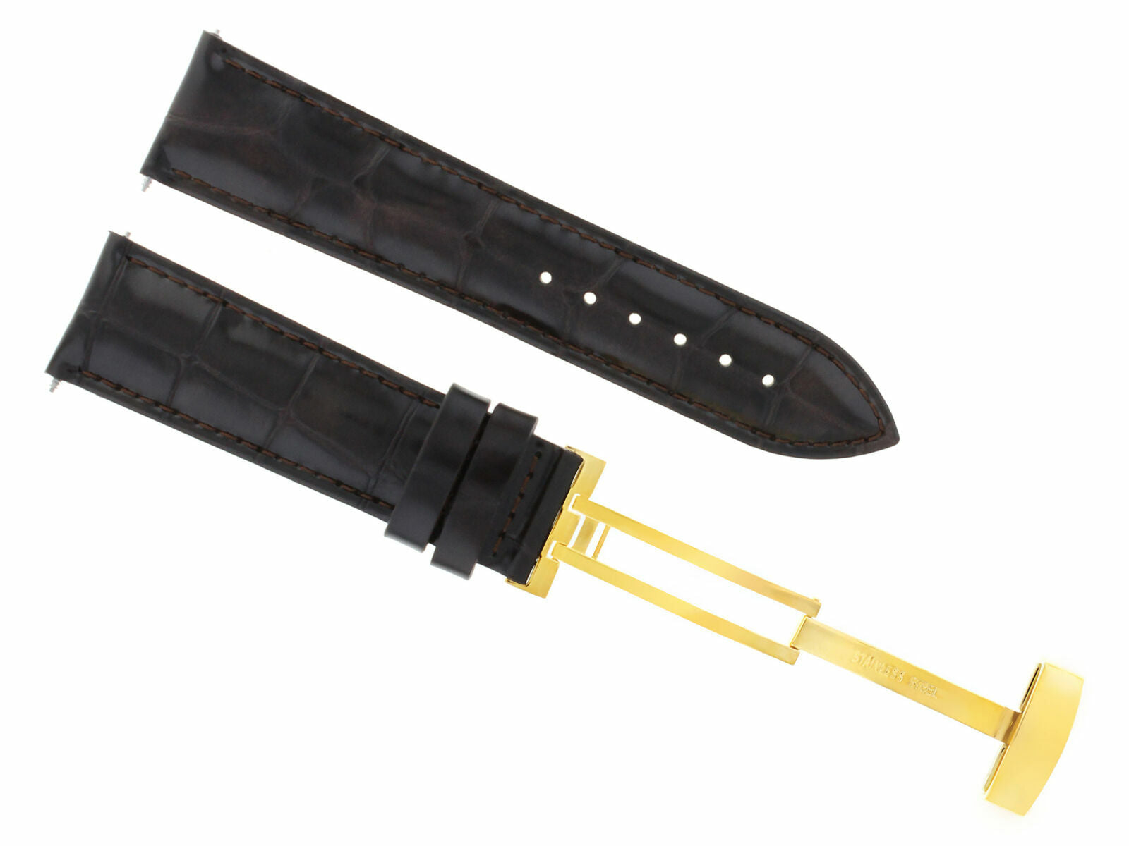 19MM LEATHER WATCH BAND DEPLOYMENT CLASP FOR TISSOT PRC WATCH DARK BROWN GOLD
