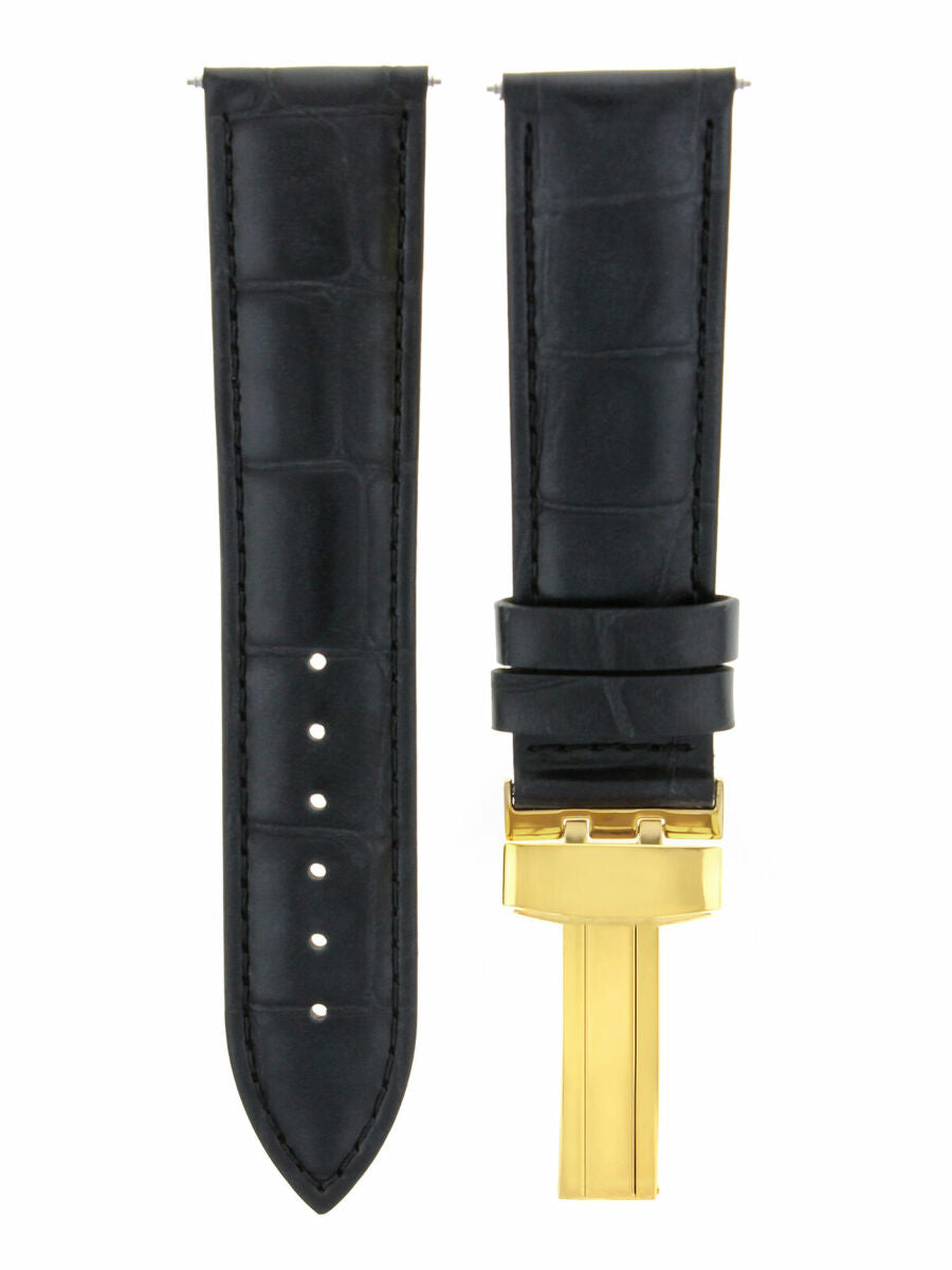 20MM LEATHER WATCH STRAP BAND DEPLOYMENT CLASP FOR TISSOT PRC200 1853 BLACK GOLD