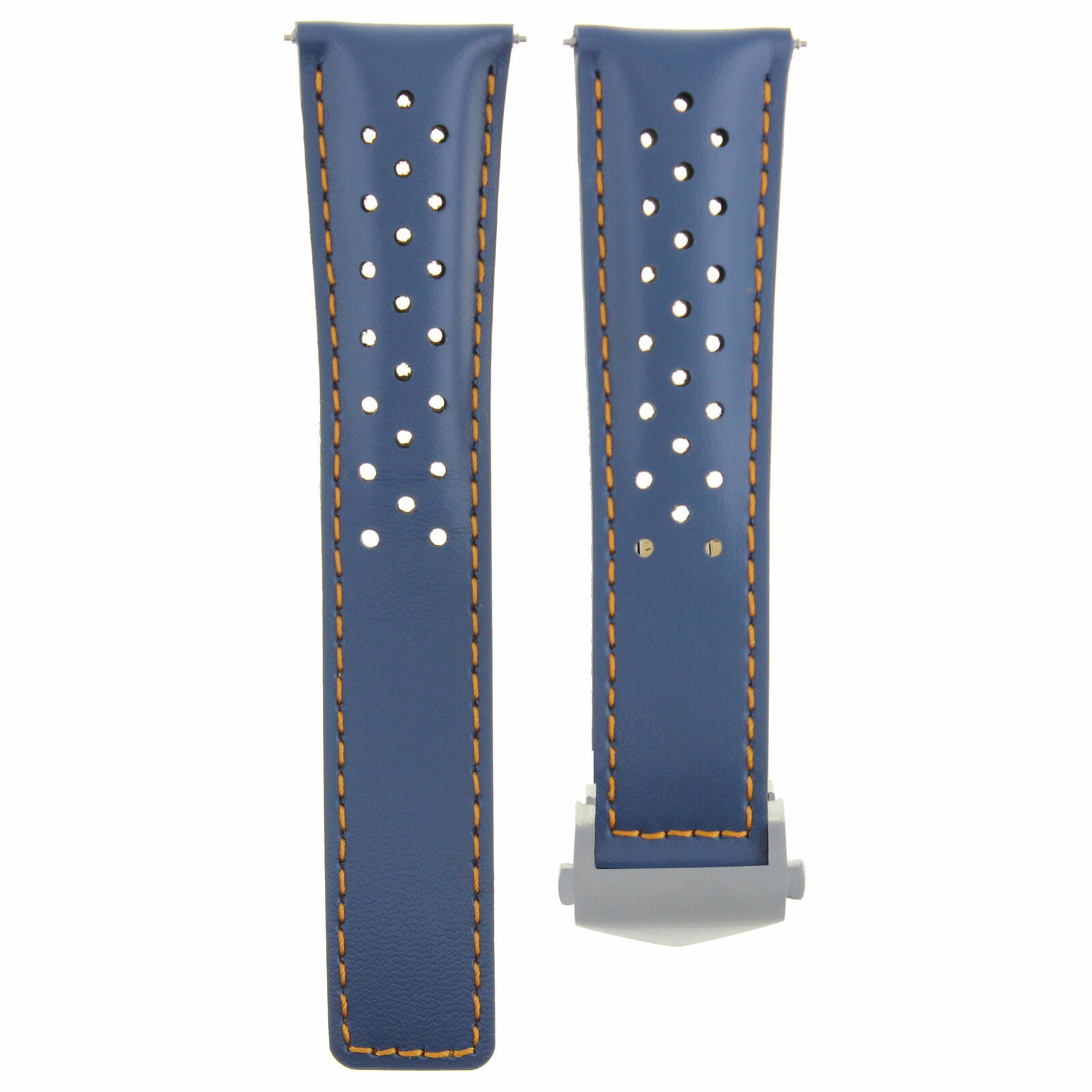 19MM LEATHER WATCH BAND SMOOTH STRAP FOR TAG HEUER CARRERA TWIN BLUE OS PERFORAT