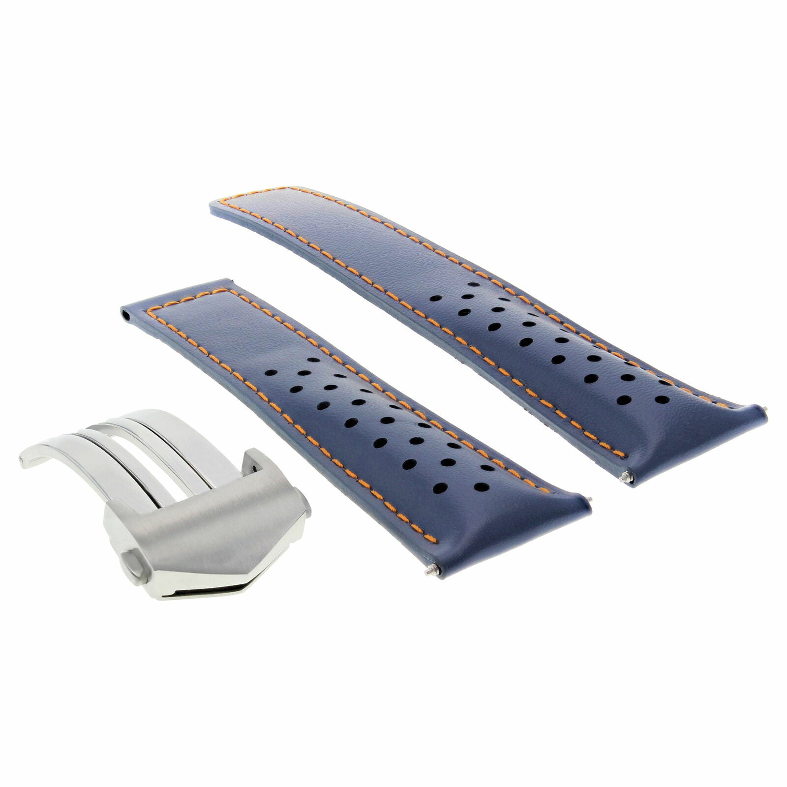 19MM LEATHER WATCH BAND STRAP FOR TAG HEUER CARRERA TWIN WAR211A. BLUE PERFORAT