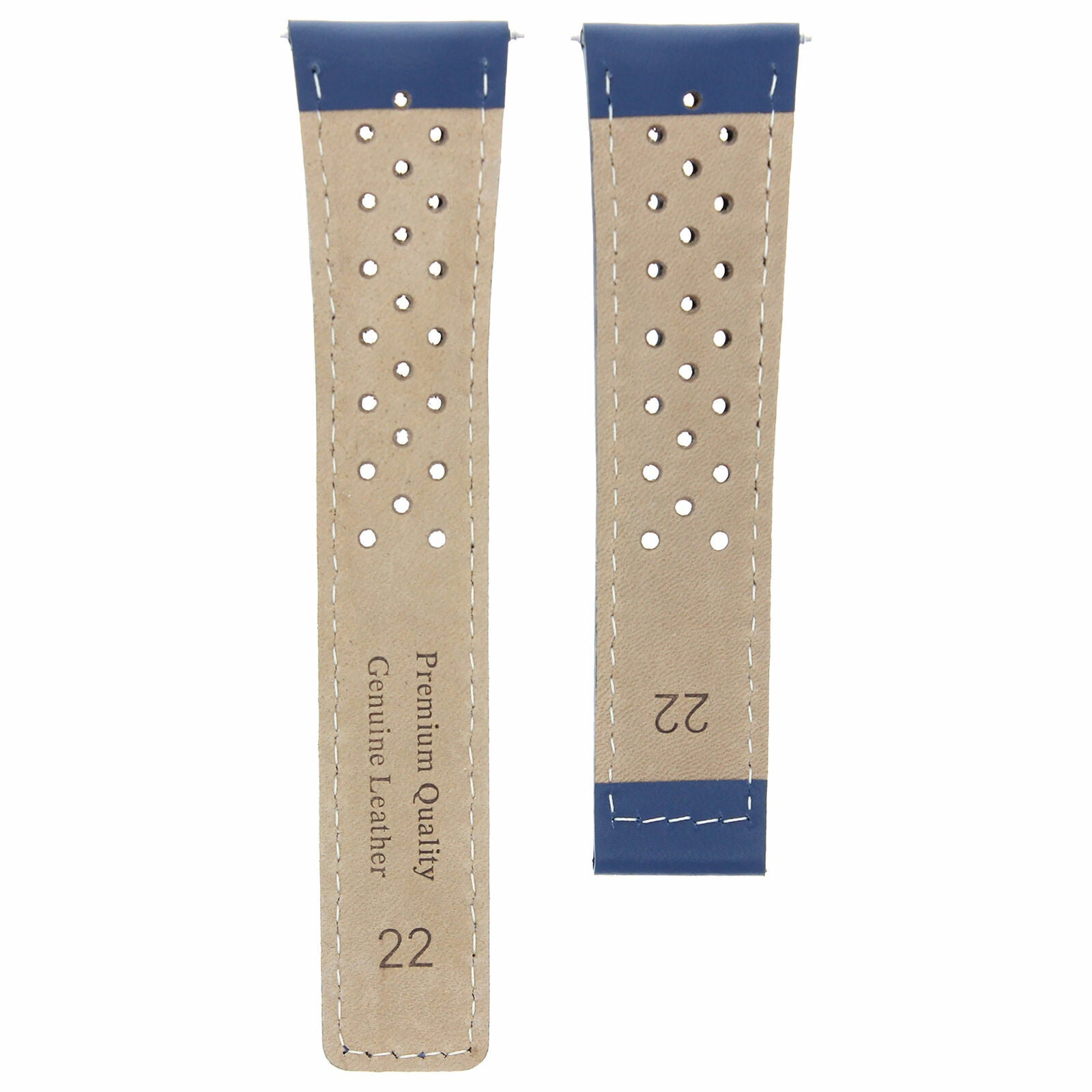 LEATHER BAND STRAP SMOOTH CLASP 22MM FOR TAG CARRERA MONACO F1 BLUE WS PERFORAT