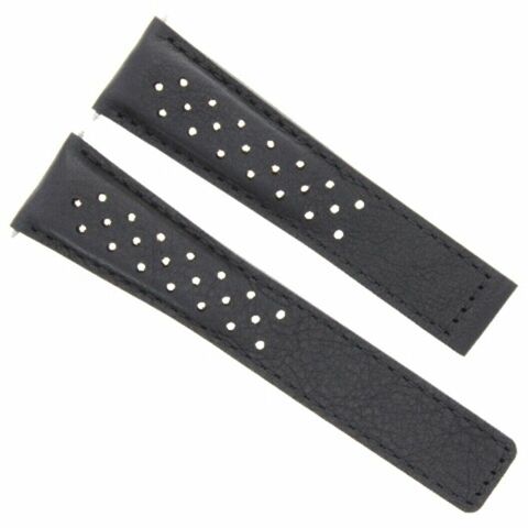 LEATHER BAND STRAP 22MM FOR TAG HEUER CARRERA CV2A10 CALIBRE 11 BLACK PERFORAT