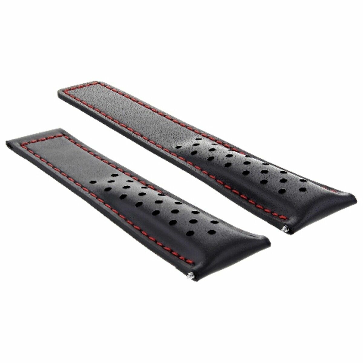 LEATHER WATCH BAND 22MM FOR TAG HEUER CARRERA MONACO BLACK RED STITCH PERFORAT