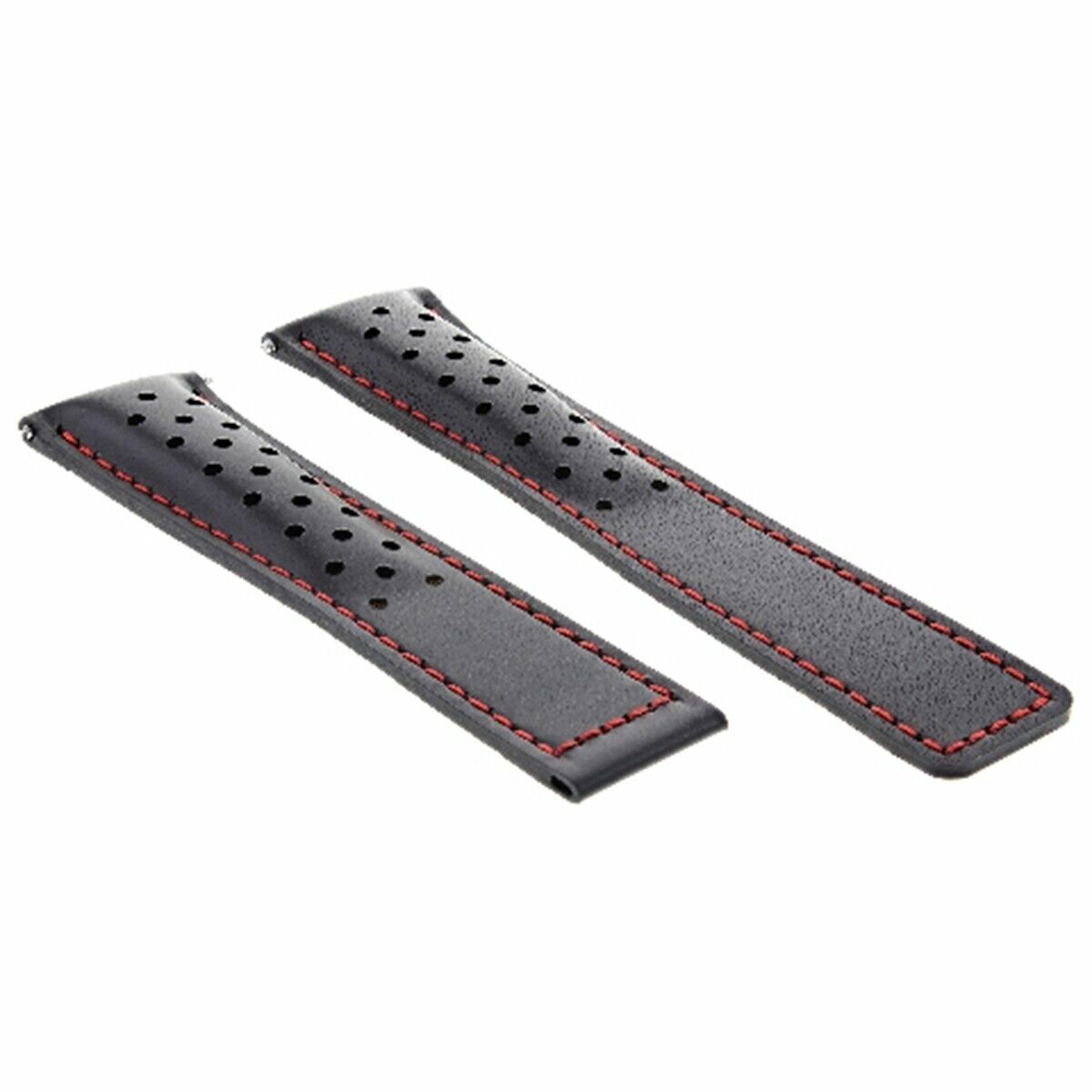 LEATHER WATCH BAND 22MM FOR TAG HEUER CARRERA MONACO BLACK RED STITCH PERFORAT