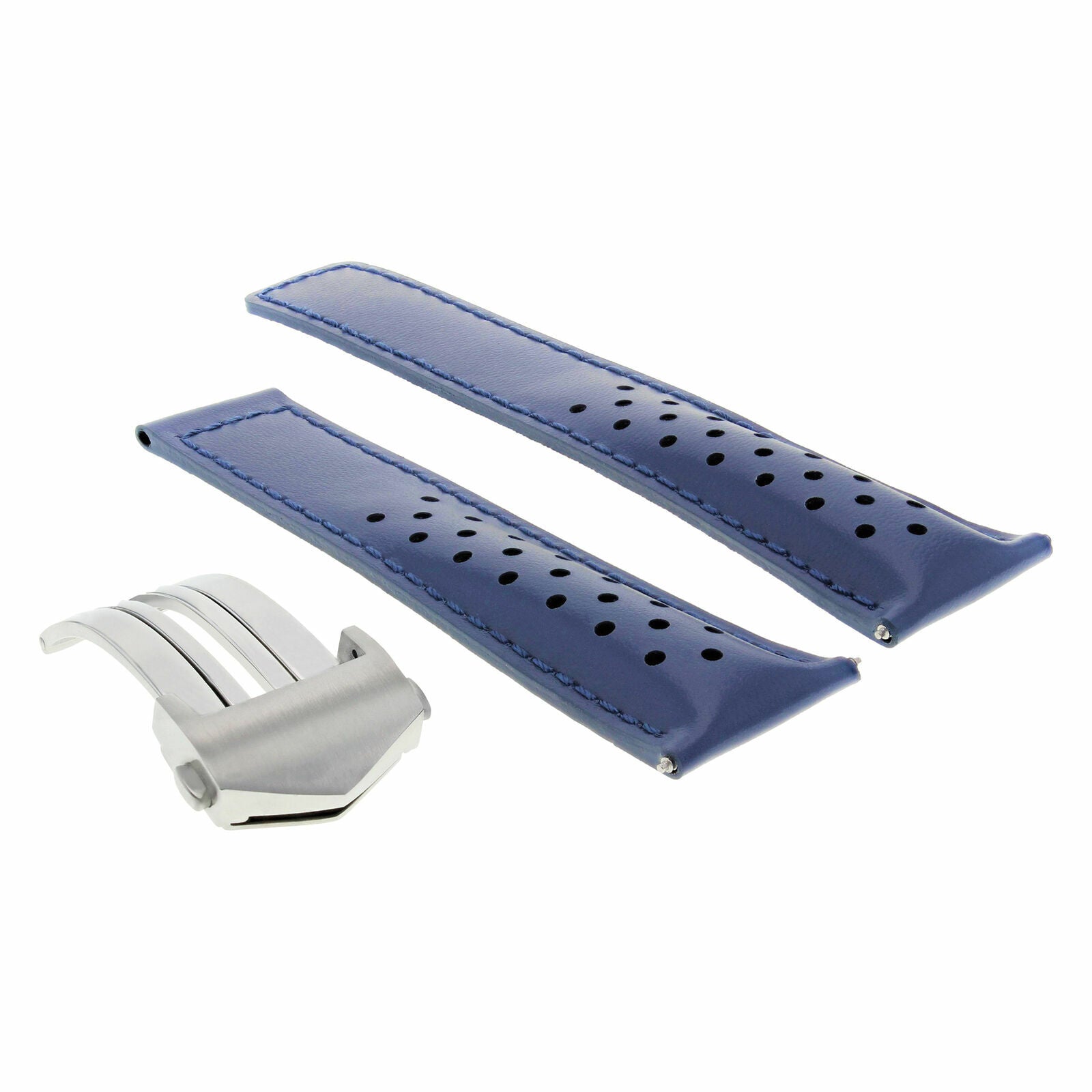 22MM BLUE LEATHER BAND STRAP CLASP FOR TAG HEUER CARRERA MONACO CALIBRE 12 WATCH