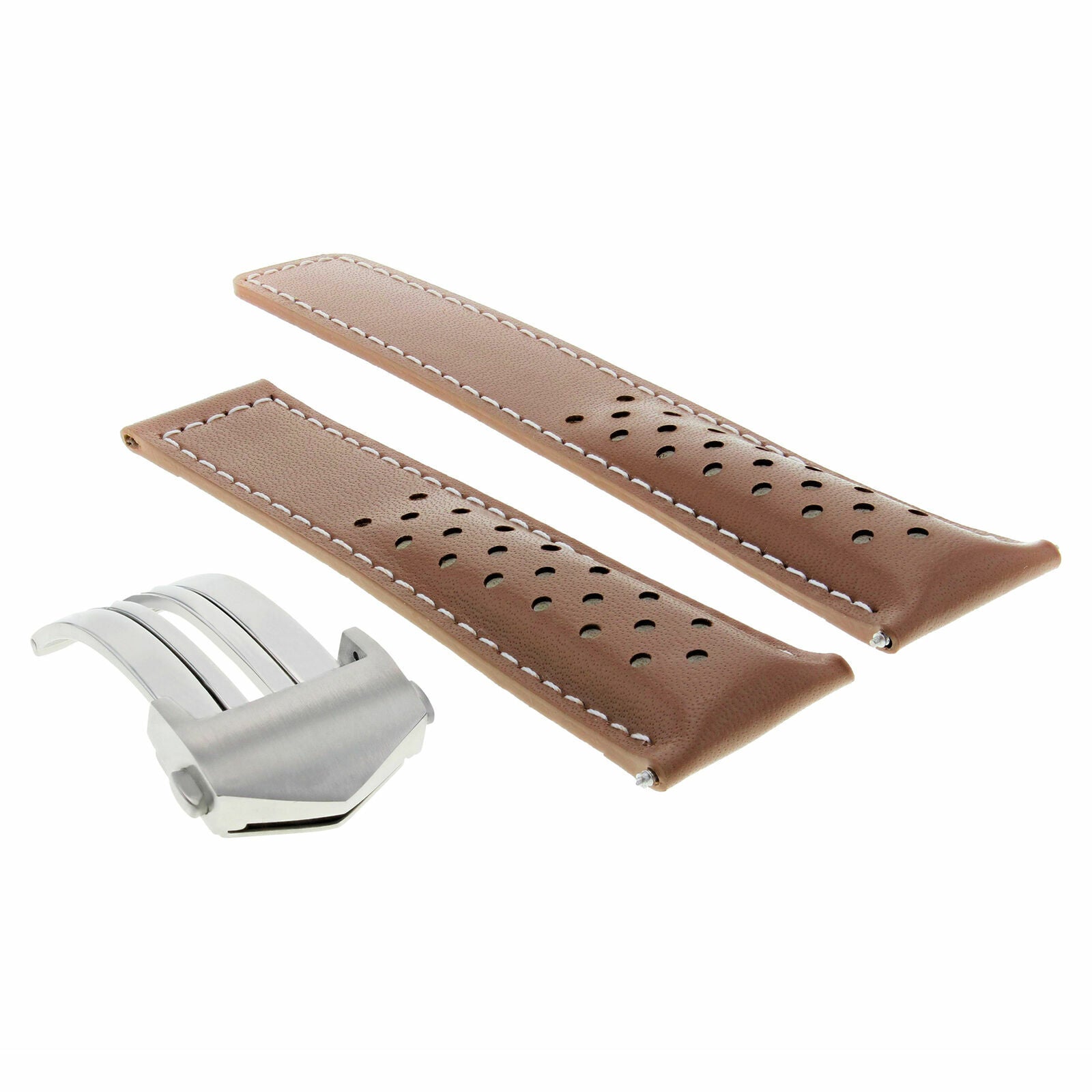 LEATHER BAND WATCH STRAP CLASP 22MM FOR TAG HEUER CARRERA MONACO TAN WS PERFORAT