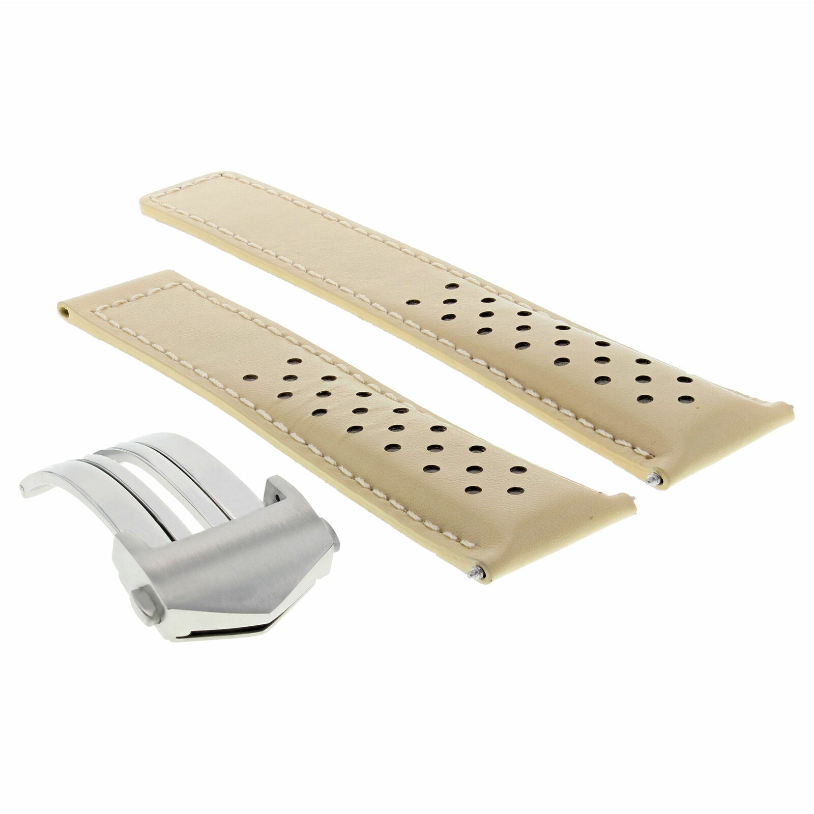 22MM BEIGE LEATHER WATCH BAND STRAP FOR TAG HEUER MONACO CARRERA 1887 + CLASP
