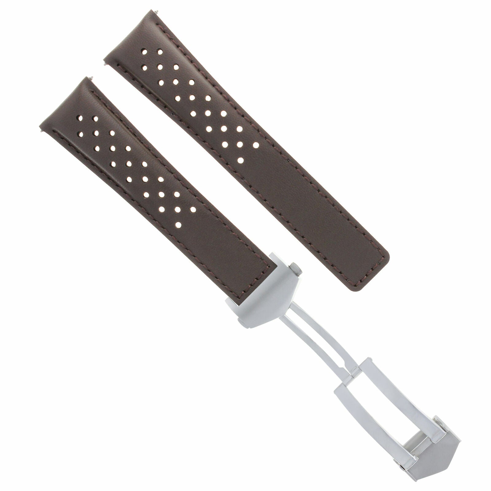LEATHER WATCH BAND STRAP 22MM FOR TAG HEUER CARRERA PERFORATED WATCH CLASP BROWN