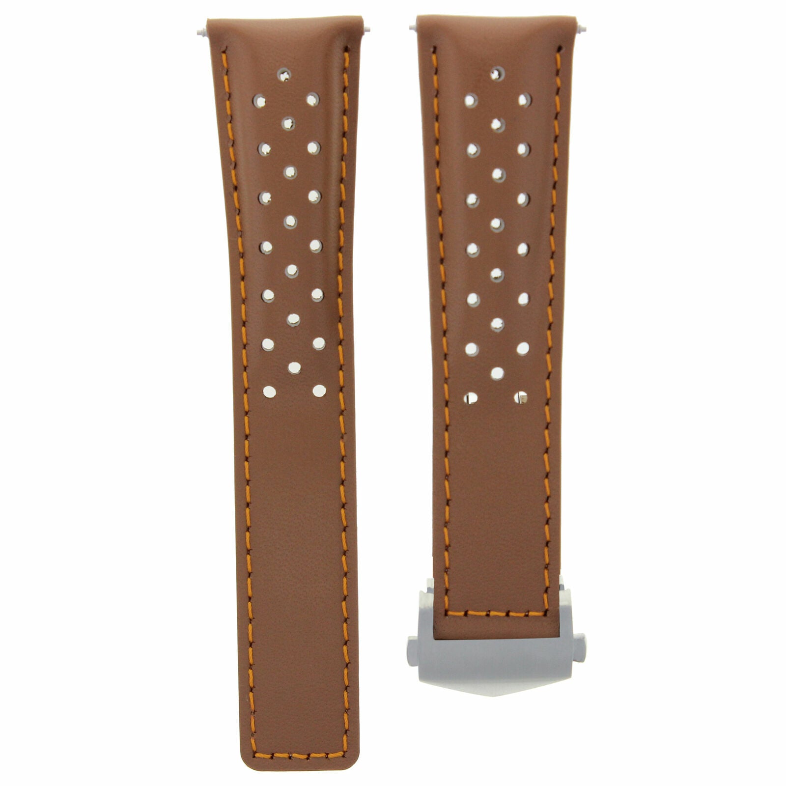 LEATHER BAND STRAP SMOOTH CLASP 22MM FOR TAG HEUER CARRERA MONACO TAN OS PERFORA