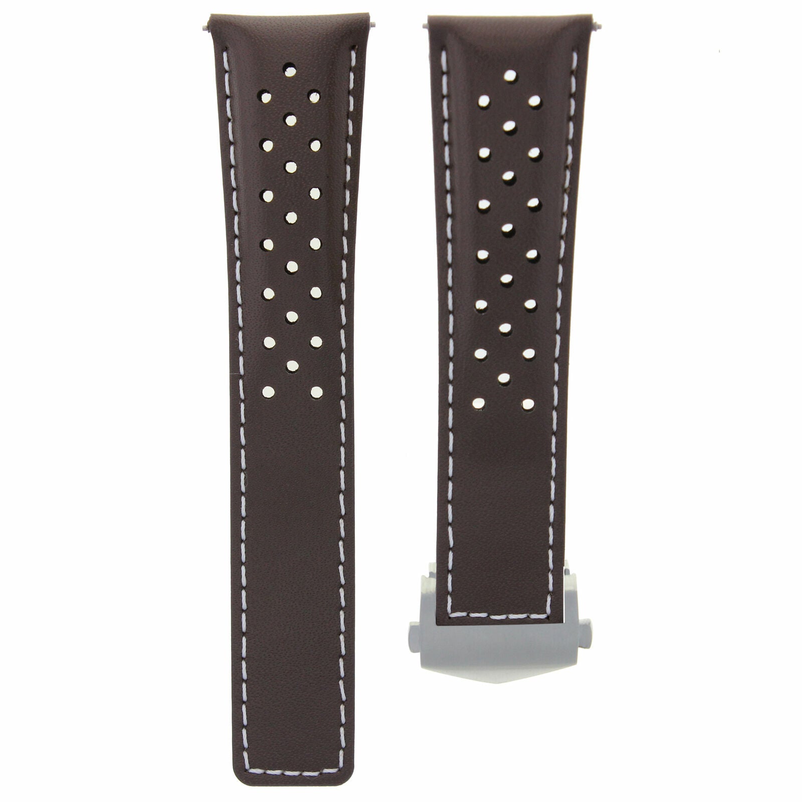 LEATHER WATCH STRAP BAND CLASP 20MM FOR TAG HEUER CARRERA BROWN WS PERFORAT