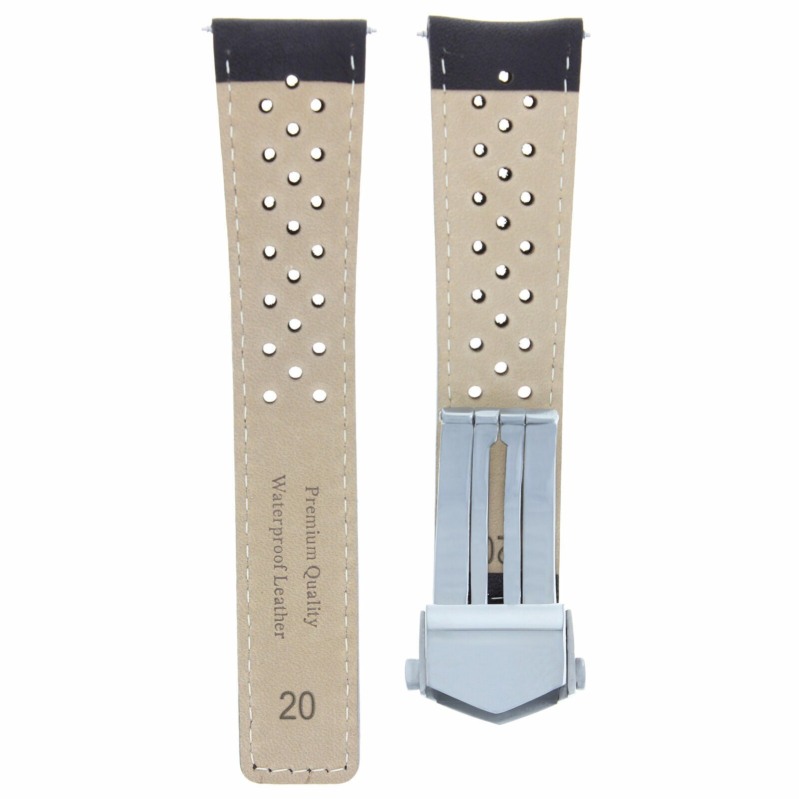 LEATHER WATCH STRAP BAND CLASP 20MM FOR TAG HEUER CARRERA BROWN WS PERFORAT