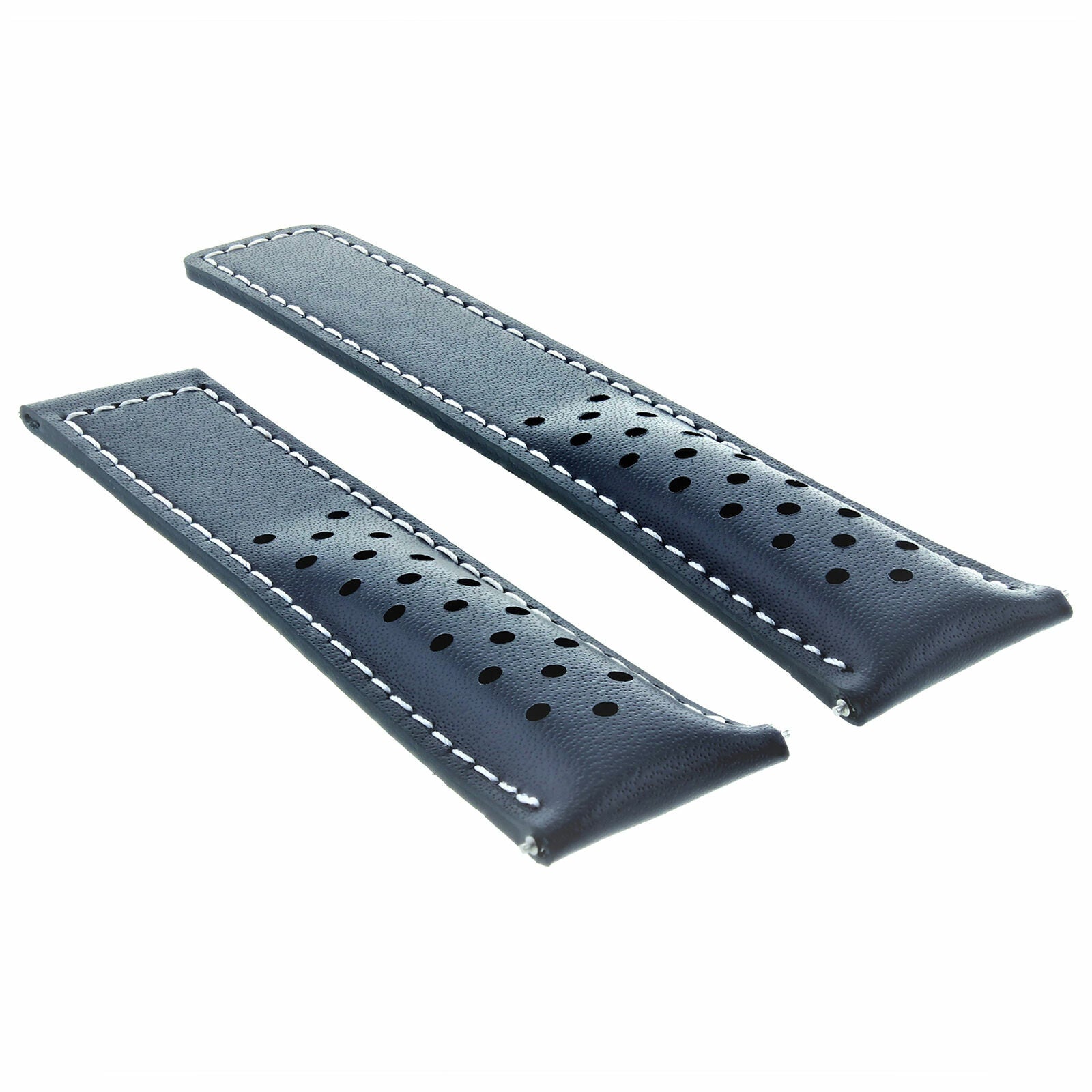 LEATHER BAND STRAP SMOOTH CLASP 20MM FOR TAG CARRERA CV2013 F1 BLUE WS PERFORAT