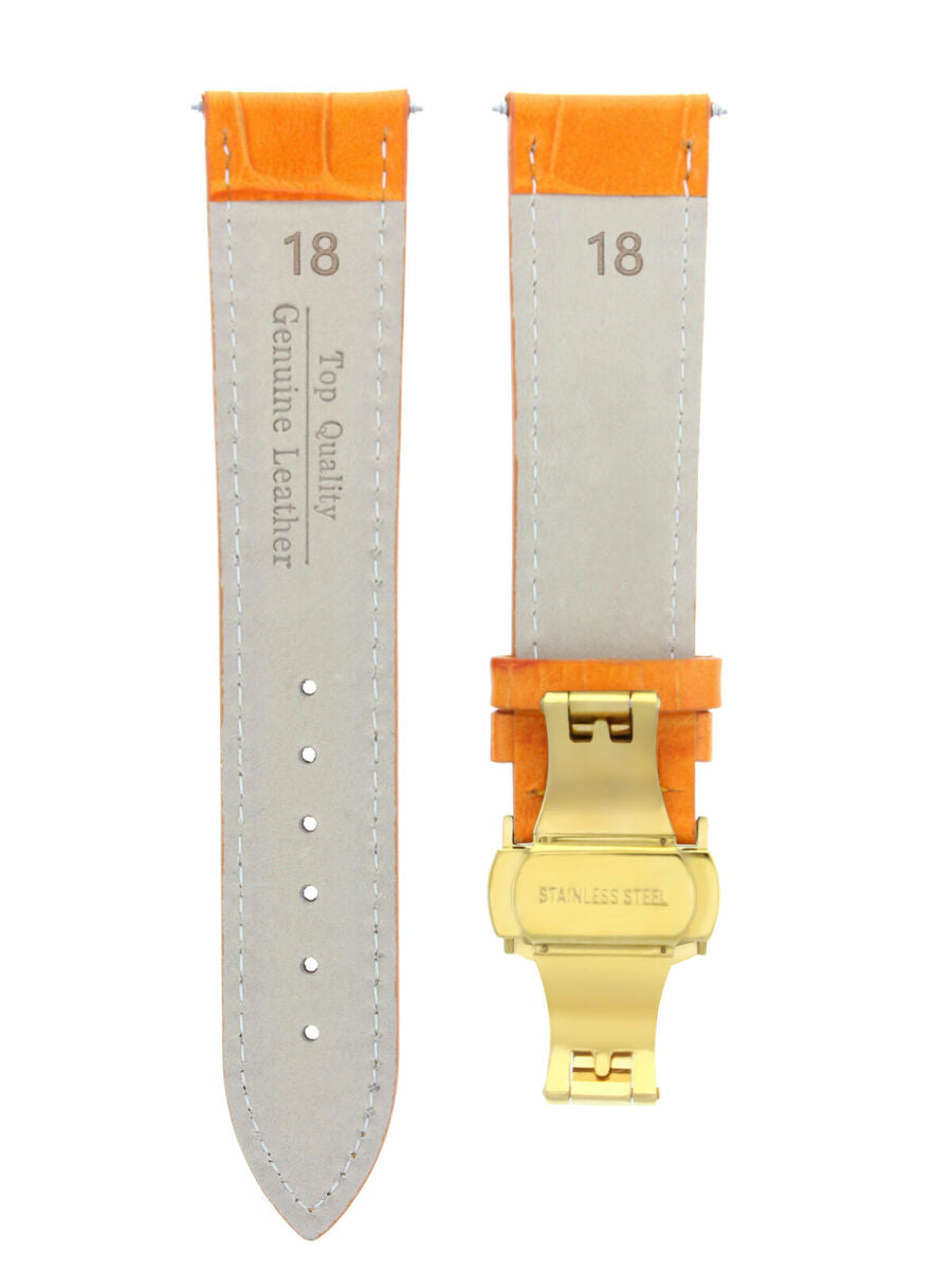 18MM LEATHER WATCH BAND STRAP FOR ROLEX WATCH DEPLOYMENT CLASP ORANGE GOLD