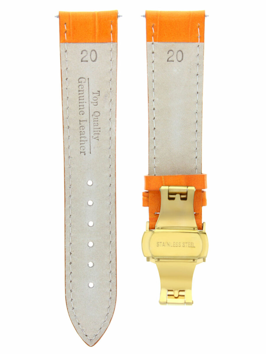 20MM LEATHER WATCH BAND STRAP DEPLOYMENT CLASP FOR ROLEX DATEJUST ORANGE GOLD