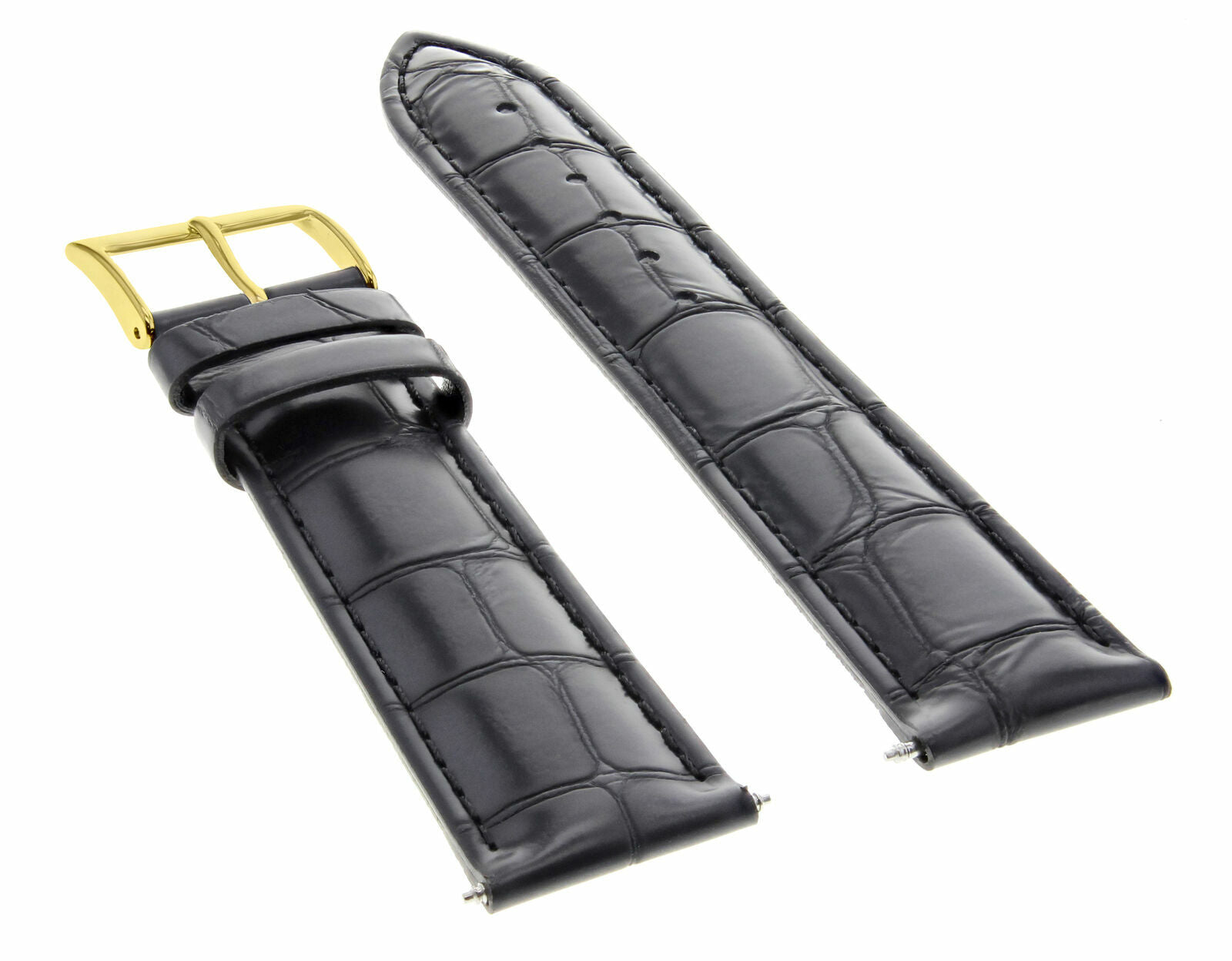 19MM LEATHER BAND STRAP FOR OMEGA SPEEDMASTER SEAMASTER PLANET BLACK GOLD BUCKLE