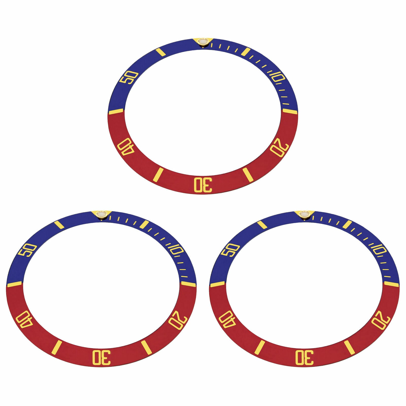 3 BEZEL INSERT FOR ROLEX SUBMARINER 5508 5512 5513 1680 BLUE/RED PEPSI GOLD FONT
