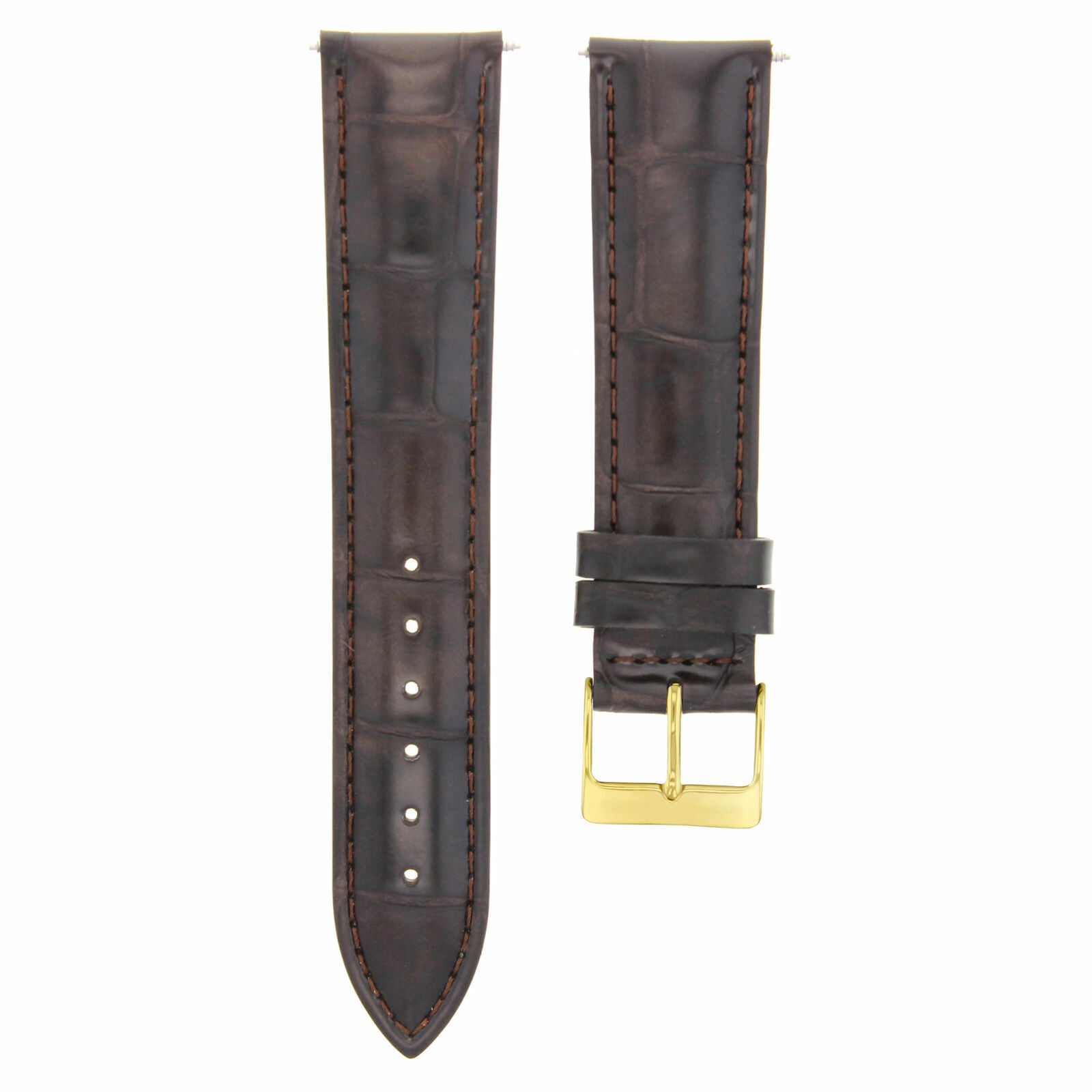 19MM LEATHER STRAP BAND FOR 34MM ROLEX DATE 1500 1502 1505 15000 DARK BROWN GOLD