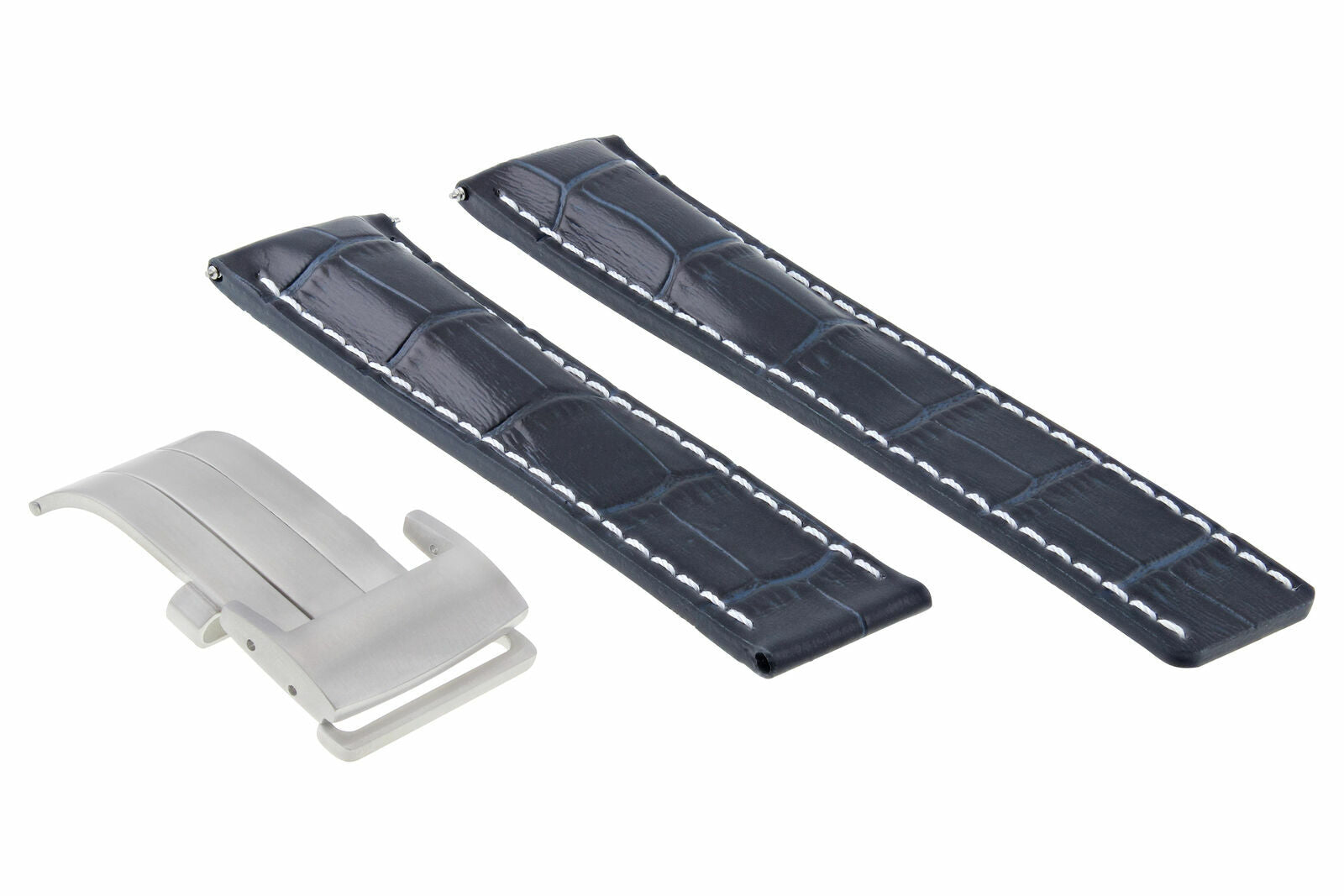 22MM LEATHER STRAP BAND FOR BREITLING NAVITIMER DEPLOYMENT CLASP BLUE WS BRUSH
