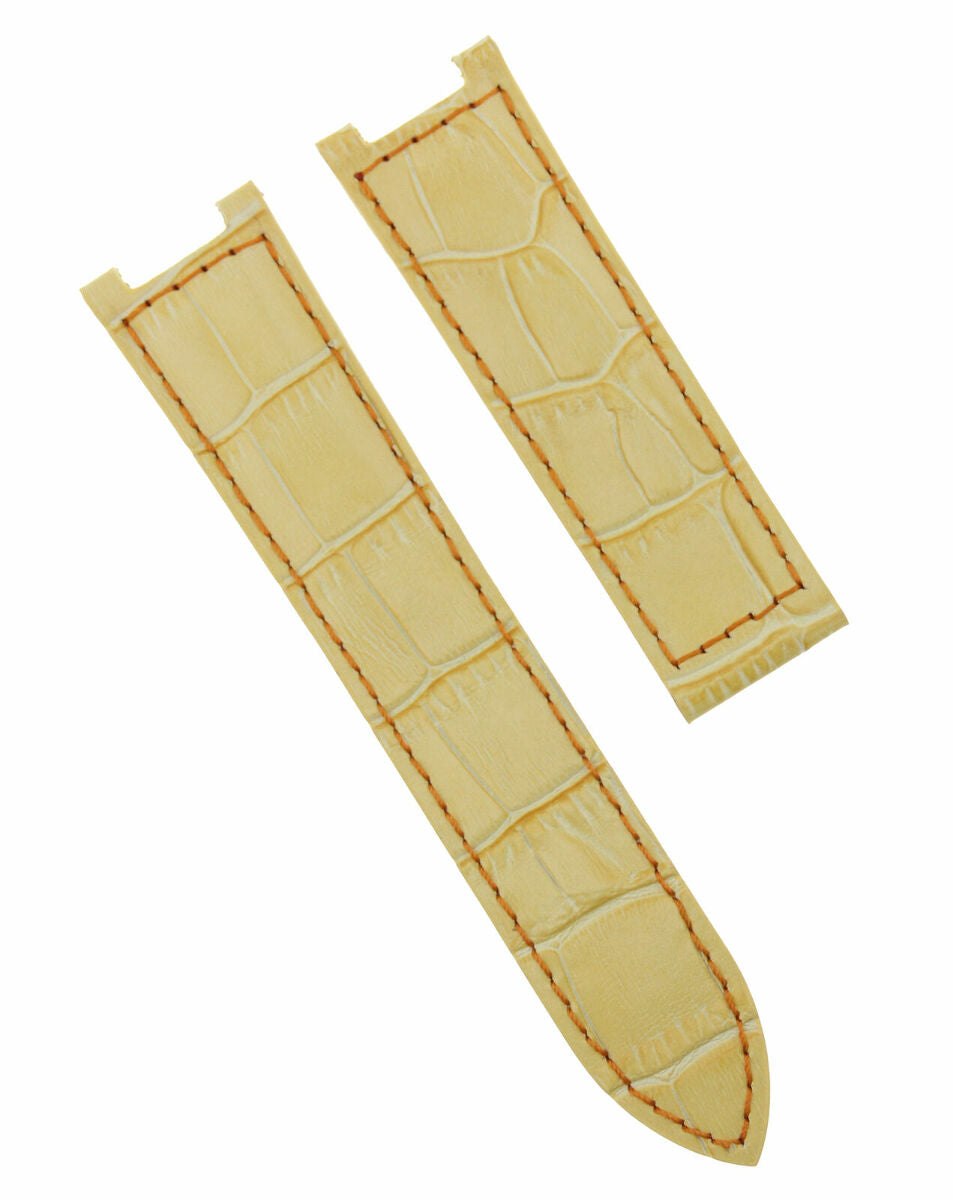 LEATHER WATCH STRAP BAND FOR CARTIER PASHA 1032 2113 20MM YELLOW RED STITCH