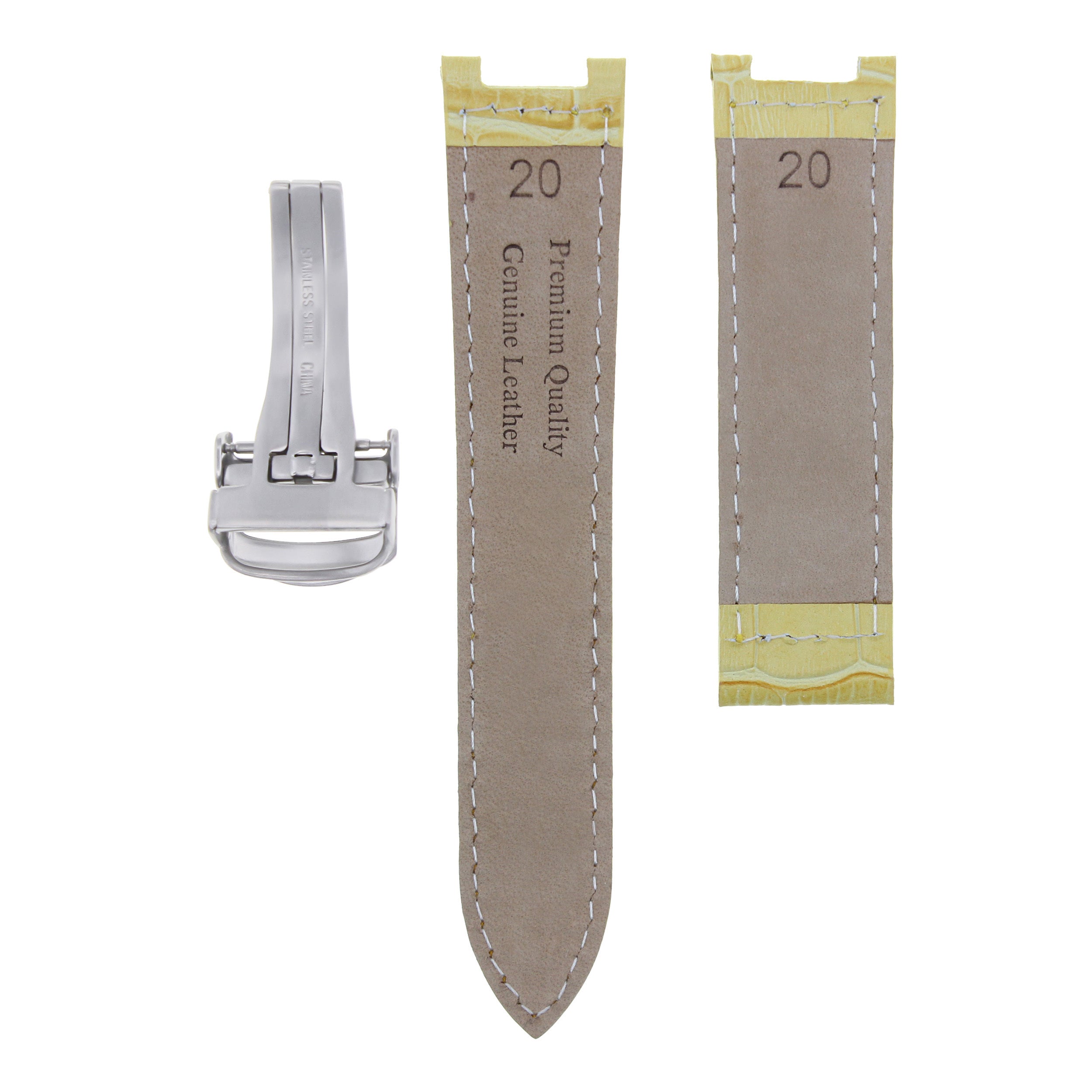 20MM LEATHER WATCH STRAP BAND FIT 38MM PASHA DE CARTIER + DEPLOYMENT CLASP BEIGE