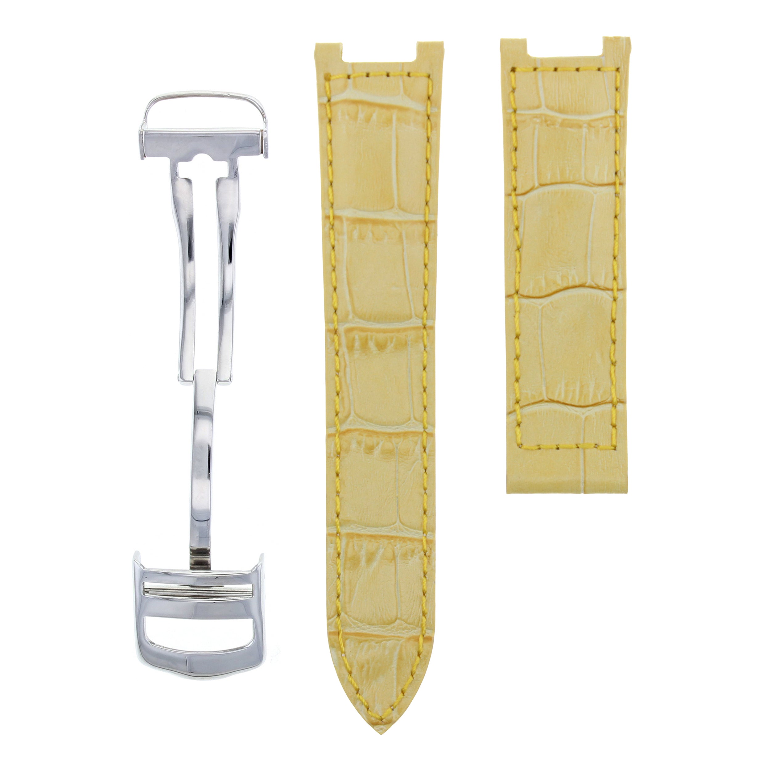 20MM LEATHER WATCH STRAP BAND FIT 38MM PASHA DE CARTIER + DEPLOYMENT CLASP BEIGE