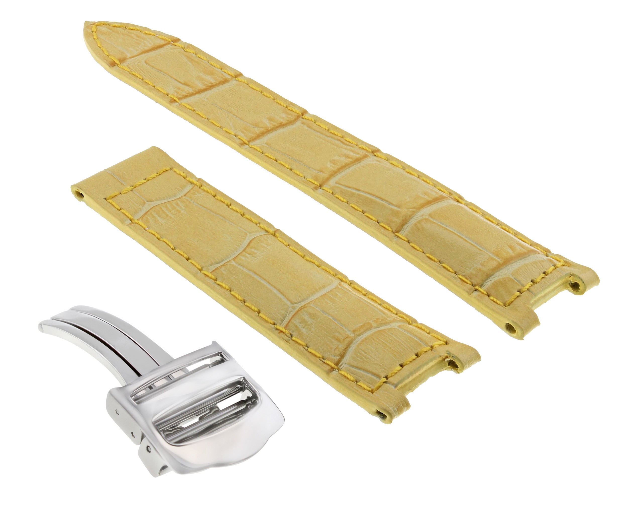 20MM LEATHER WATCH STRAP BAND FIT 38MM PASHA DE CARTIER + DEPLOYMENT CLASP BEIGE