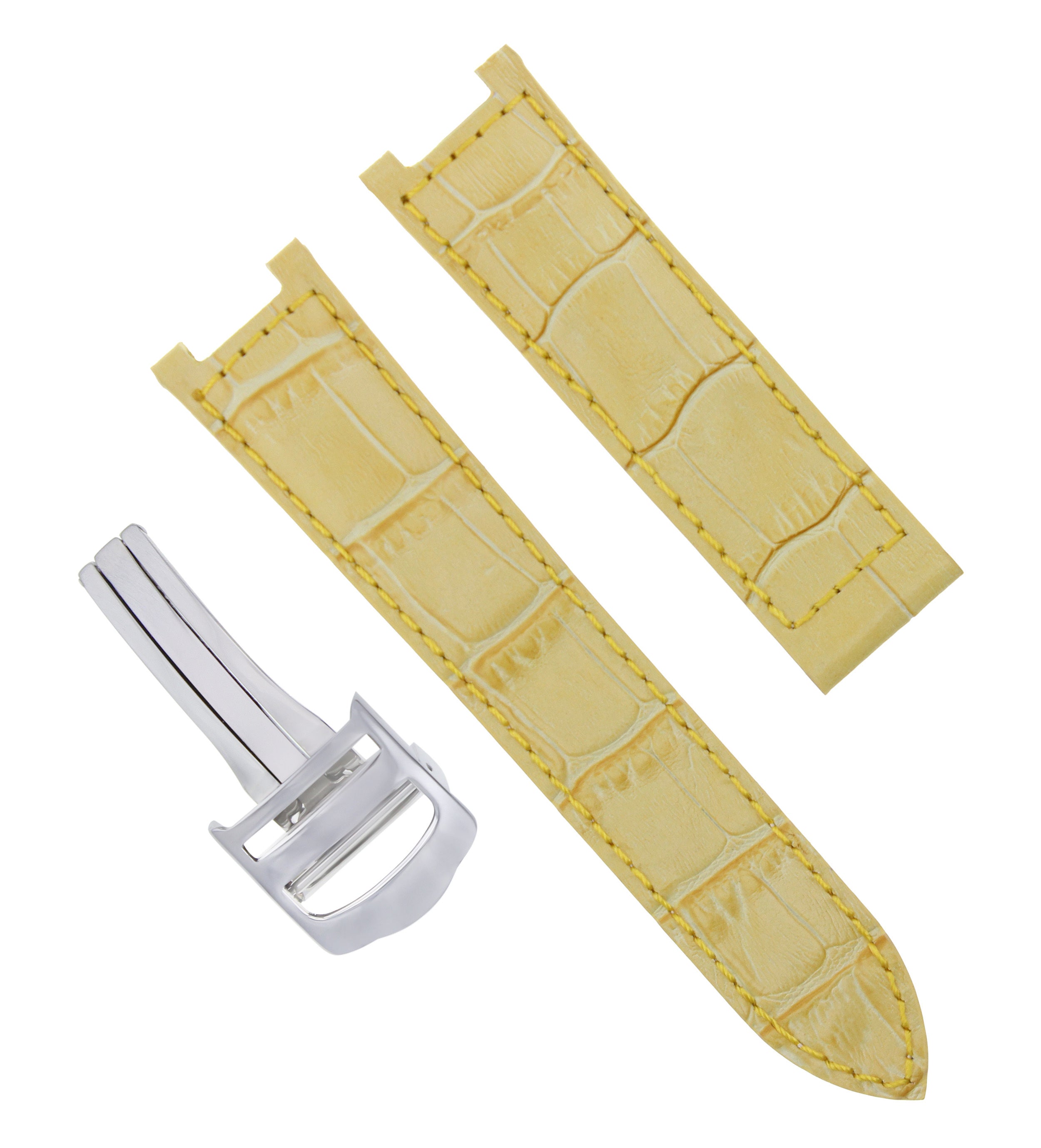 20MM LEATHER WATCH STRAP BAND FIT 38MM PASHA DE CARTIER + DEPLOYMENT CLASP BEIGE