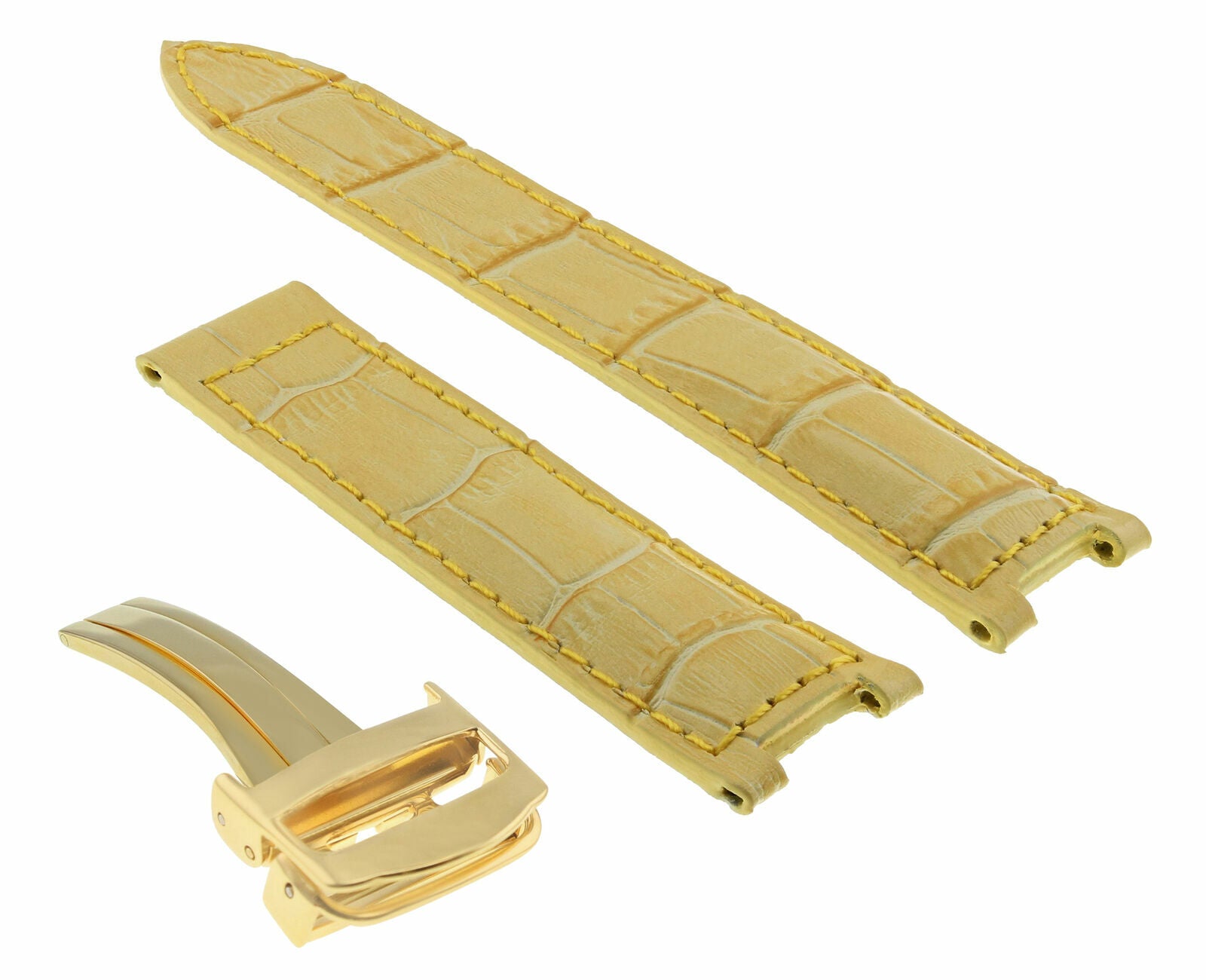 20MM LEATHER WATCH STRAP BAND CLASP FIT 38MM PASHAC DE CARTIER WATCH YELLOW GOLD