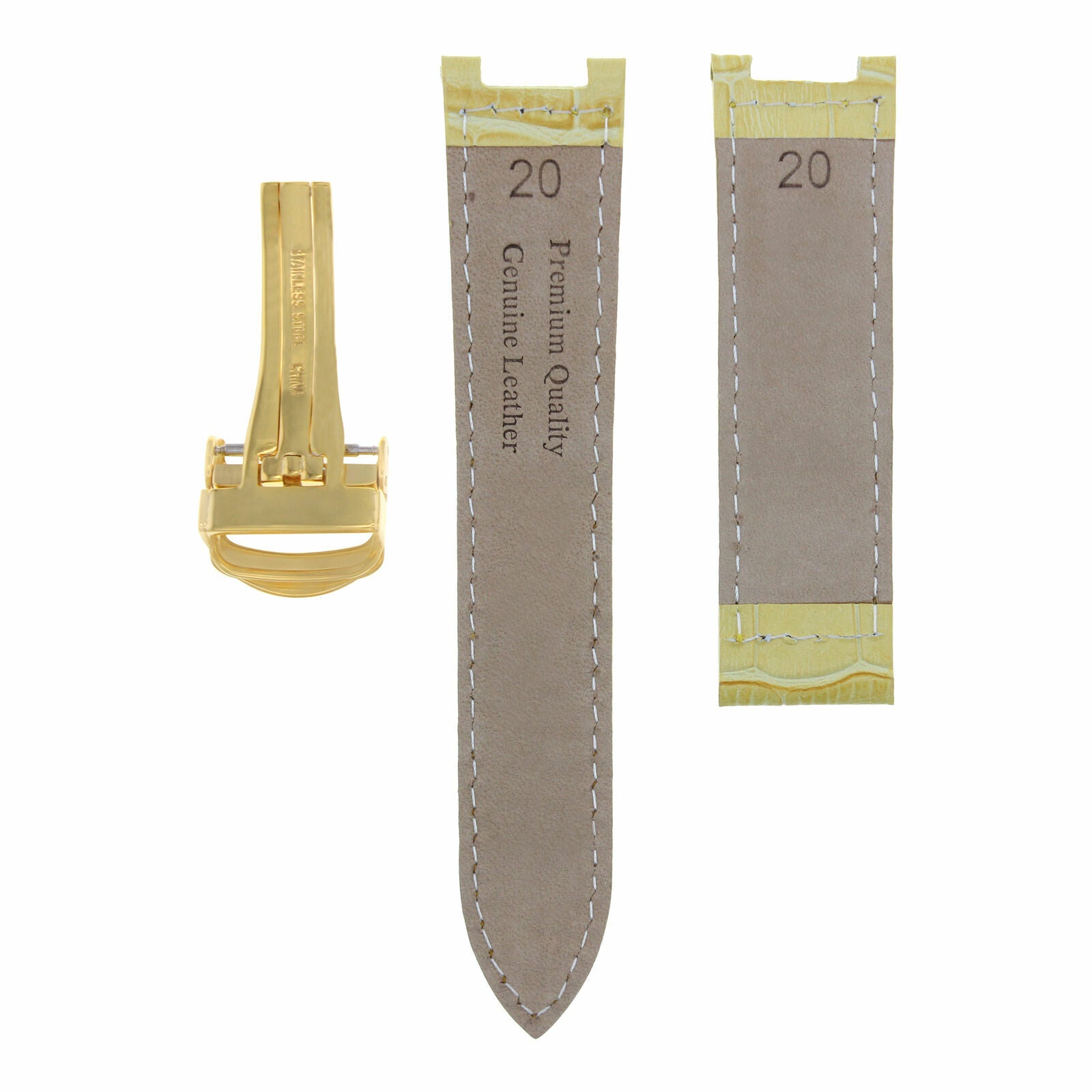 20MM LEATHER WATCH STRAP BAND CLASP FIT 38MM PASHAC DE CARTIER WATCH YELLOW GOLD