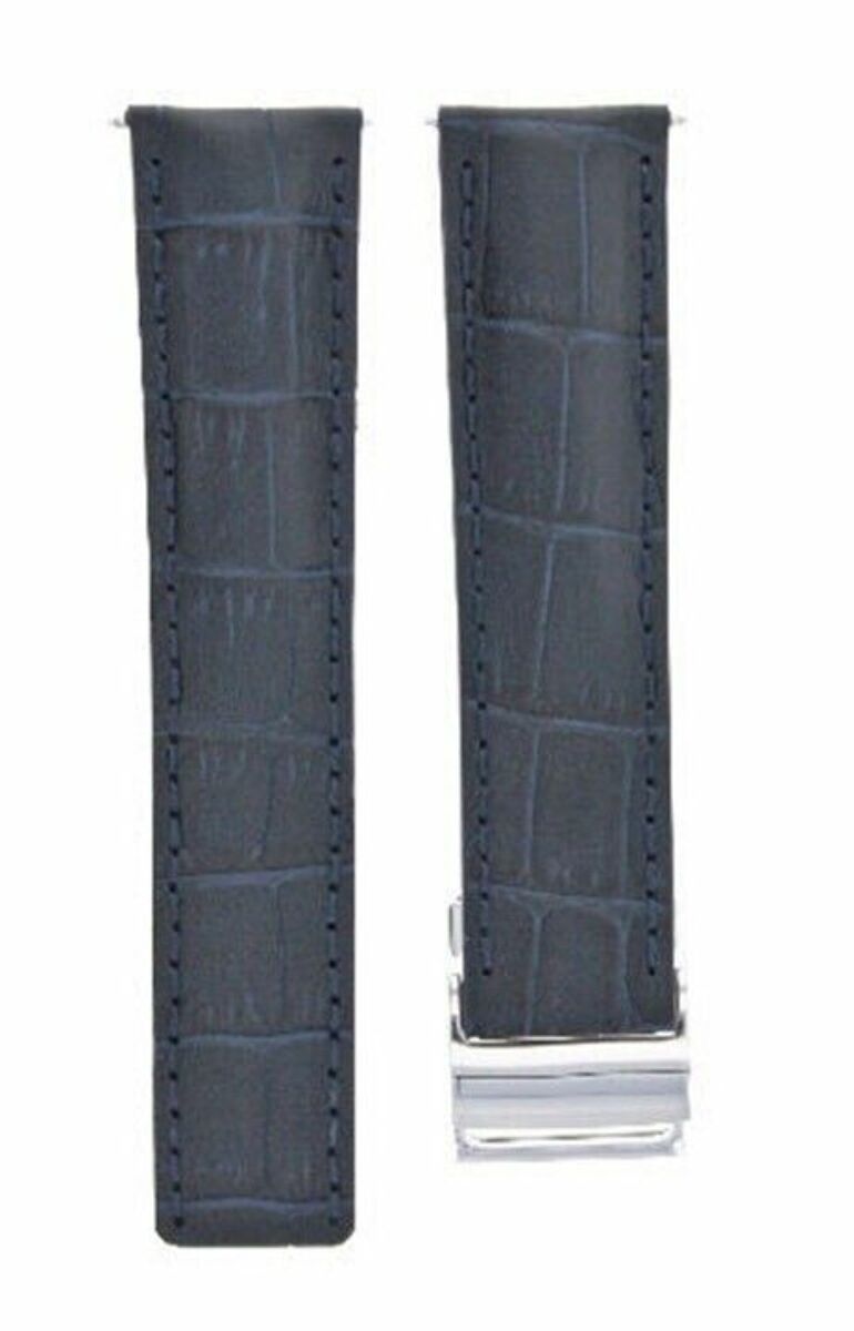 22MM LEATHER STRAP BAND FOR BREITLING NAVITIMER DEPLOYMENT CLASP SHINY BLUE