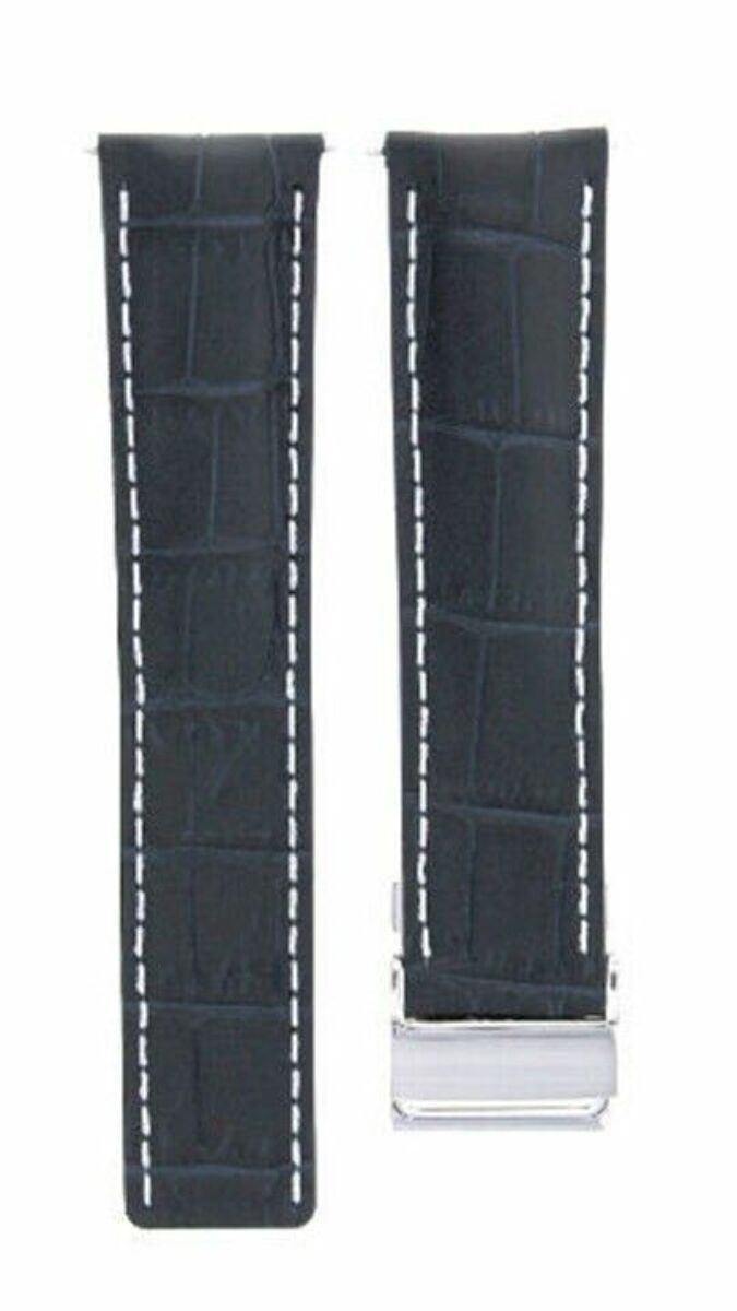 22MM LEATHER STRAP BAND FOR BREITLING NAVITIMER DEPLOYMENT CLASP SHINY BLUE