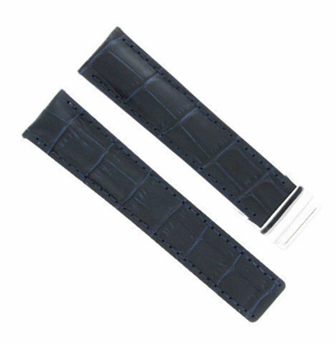 22MM LEATHER STRAP BAND FOR BREITLING NAVITIMER DEPLOYMENT CLASP SHINY BLUE