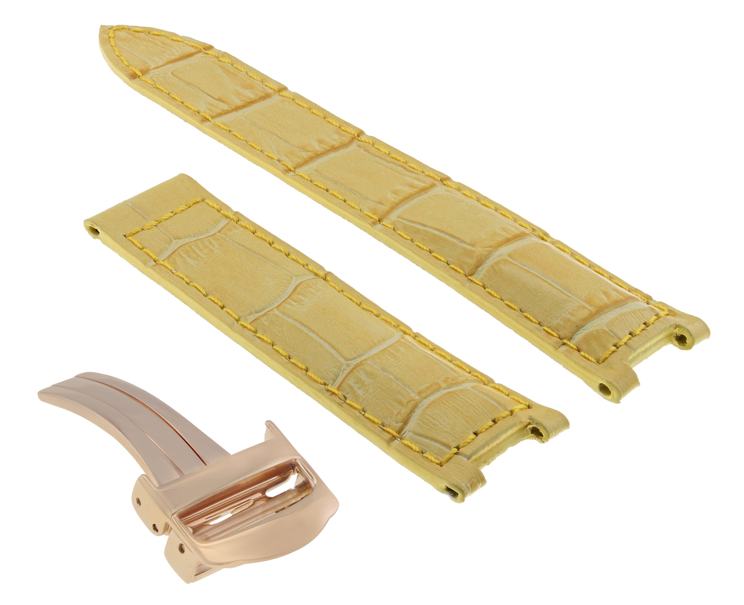 LEATHER WATCH STRAP BAND DEPLOYMENT FIT PASHA DE CARTIER 20MM YELLOW RED ST ROSE