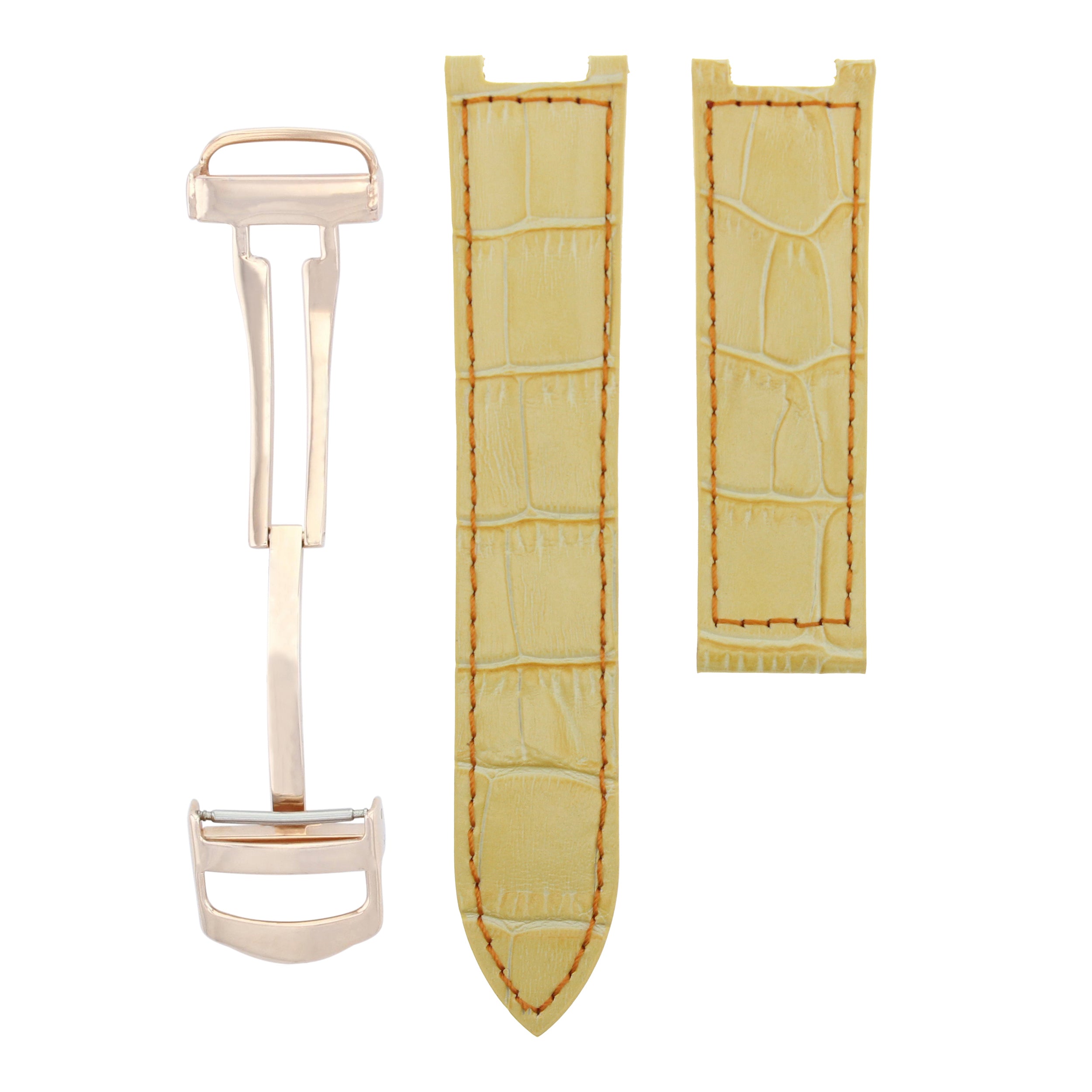 LEATHER WATCH STRAP BAND DEPLOYMENT FIT PASHA DE CARTIER 20MM YELLOW RED ST ROSE