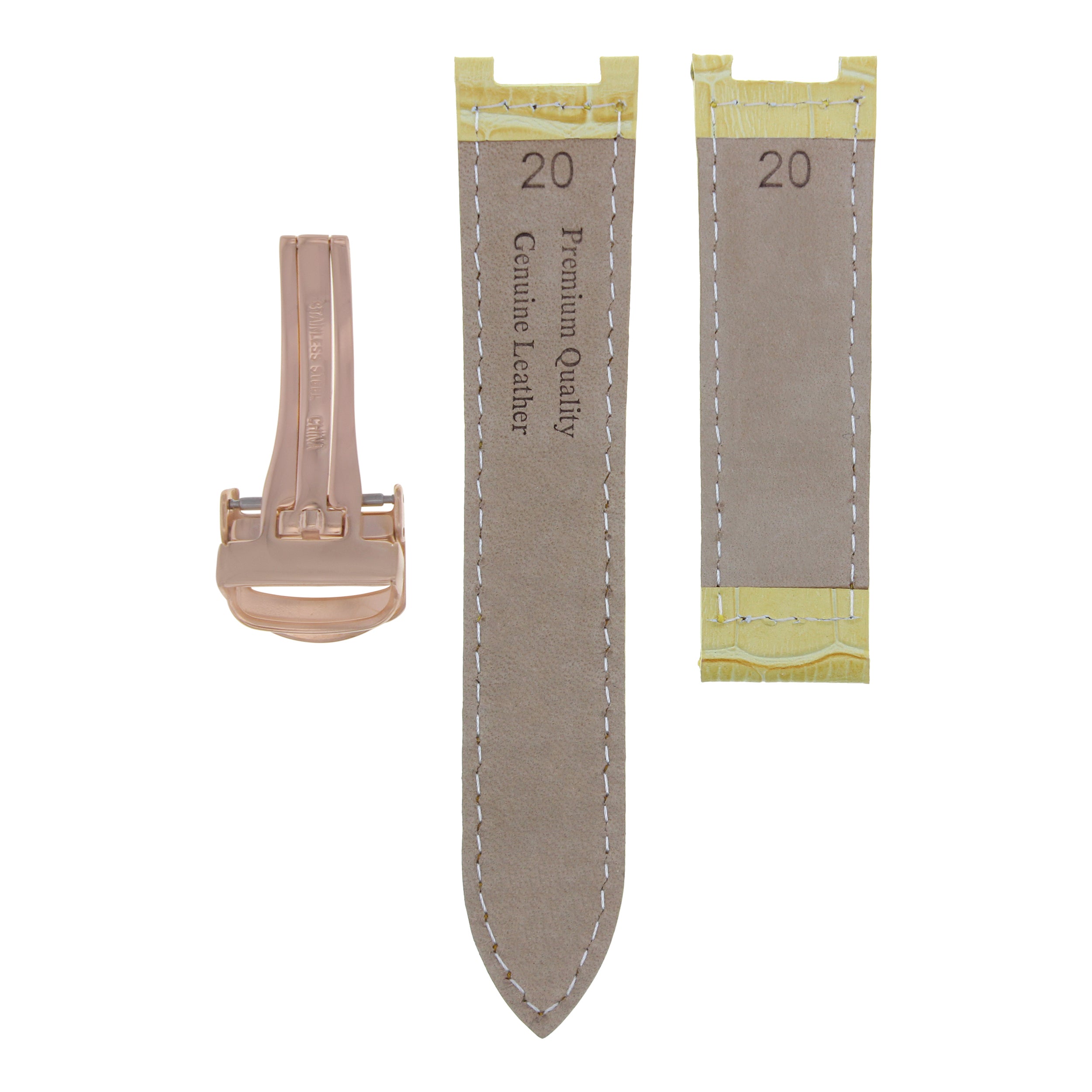 LEATHER WATCH STRAP BAND DEPLOYMENT FIT PASHA DE CARTIER 20MM YELLOW RED ST ROSE