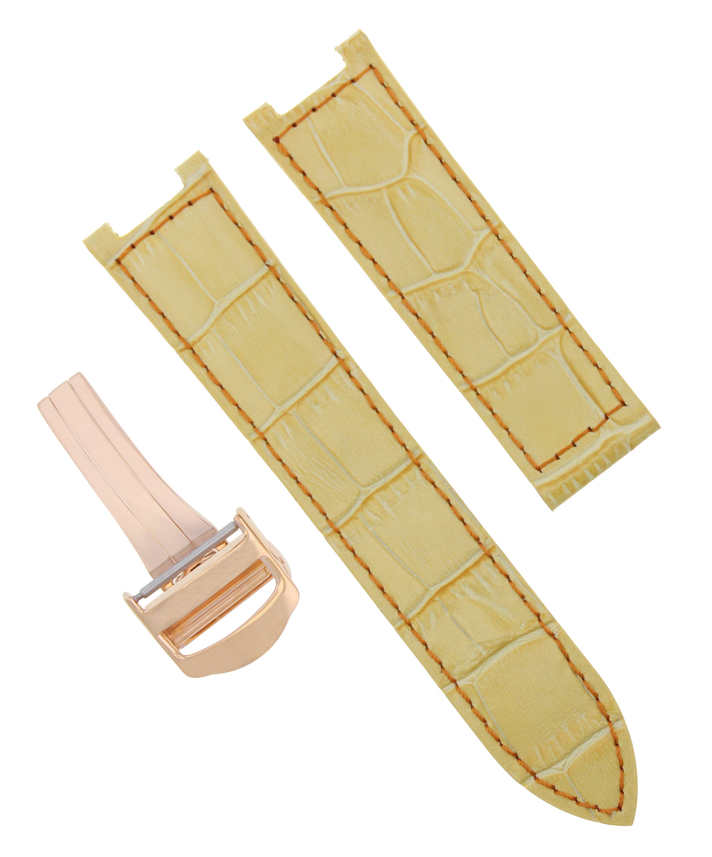 LEATHER WATCH STRAP BAND DEPLOYMENT FIT PASHA DE CARTIER 20MM YELLOW RED ST ROSE