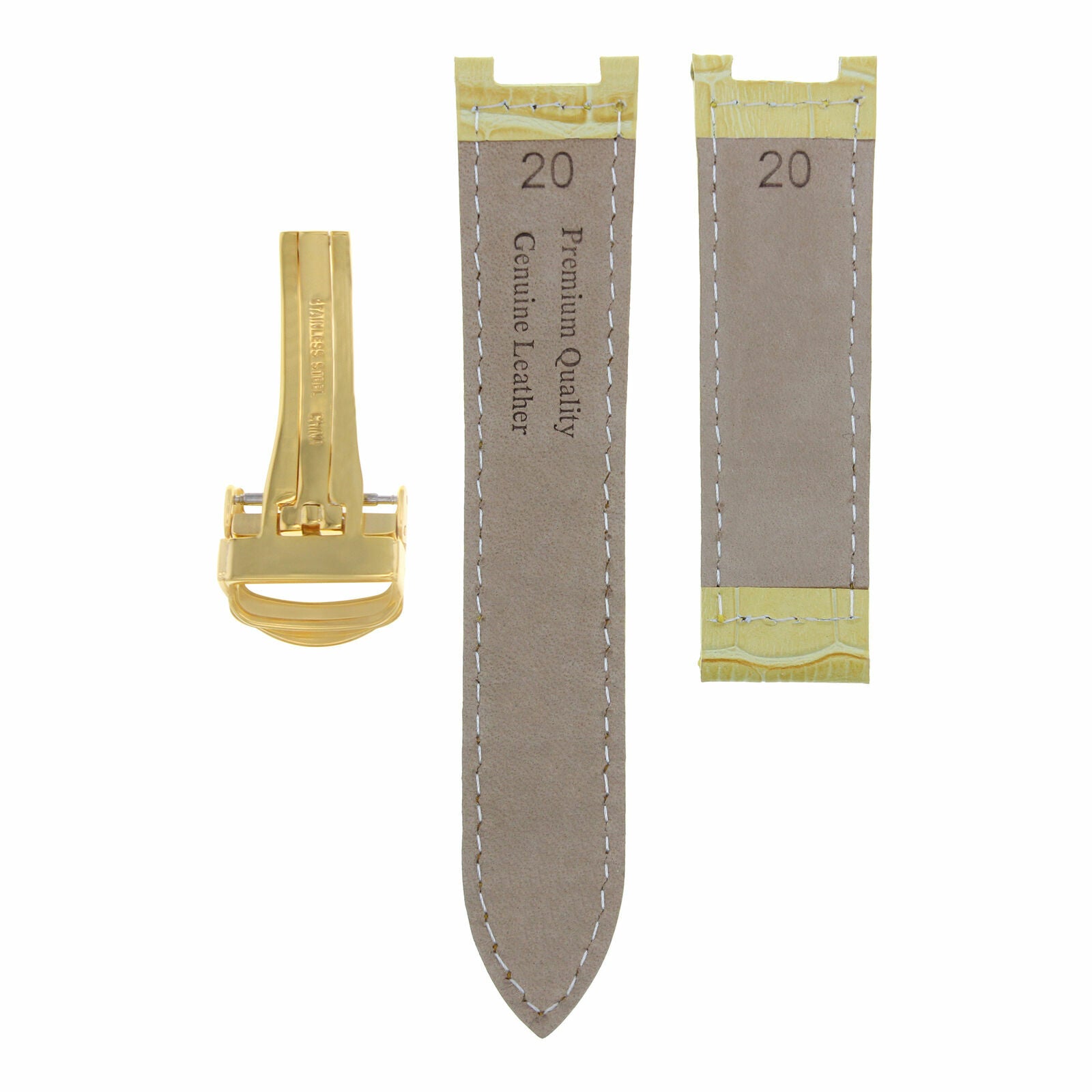 LEATHER WATCH STRAP BAND CLASP FIT 38MM CARTIER PASHA 20MM YELLOW RED STIT GOLD