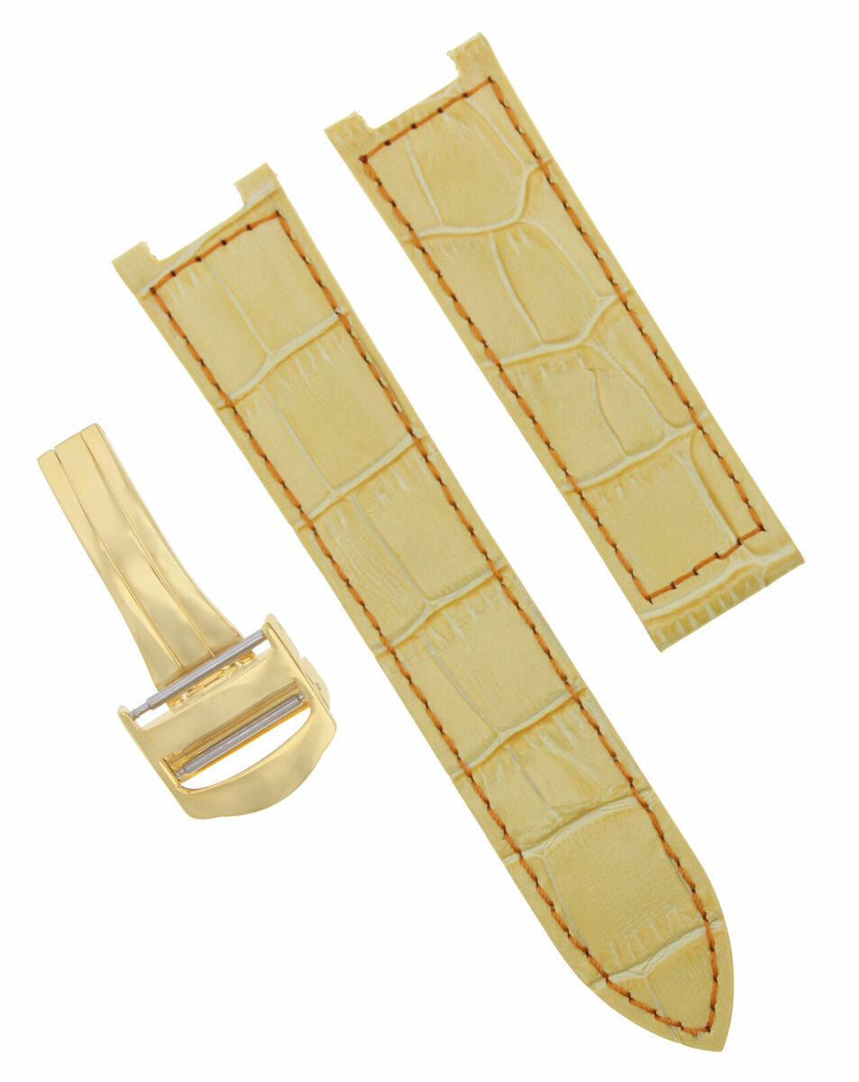 LEATHER WATCH STRAP BAND CLASP FIT 38MM CARTIER PASHA 20MM YELLOW RED STIT GOLD