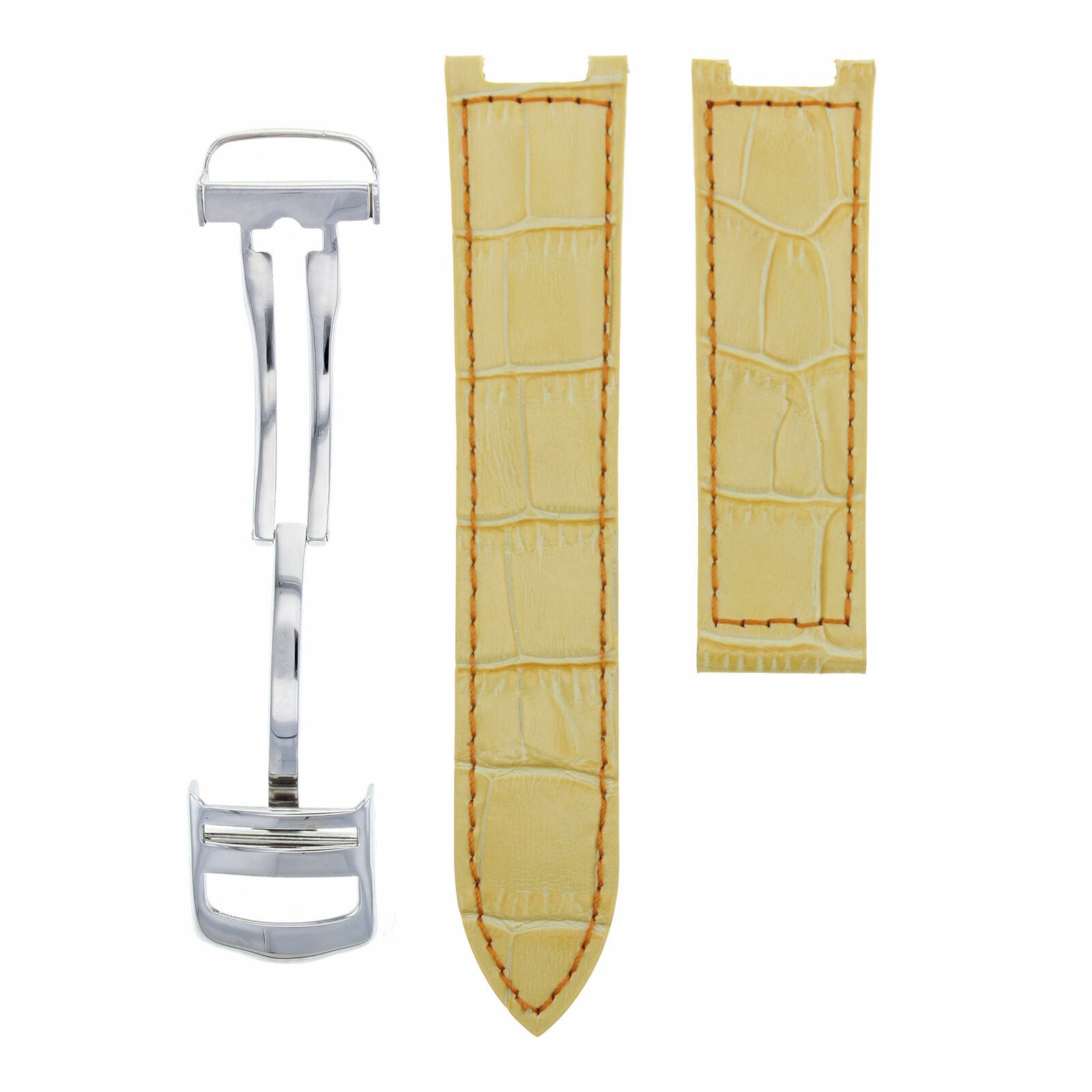 LEATHER STRAP BAND DEPLOYMENT CLASP FIT FOR CARTIER PASHA 20MM YELLOW RED STIT